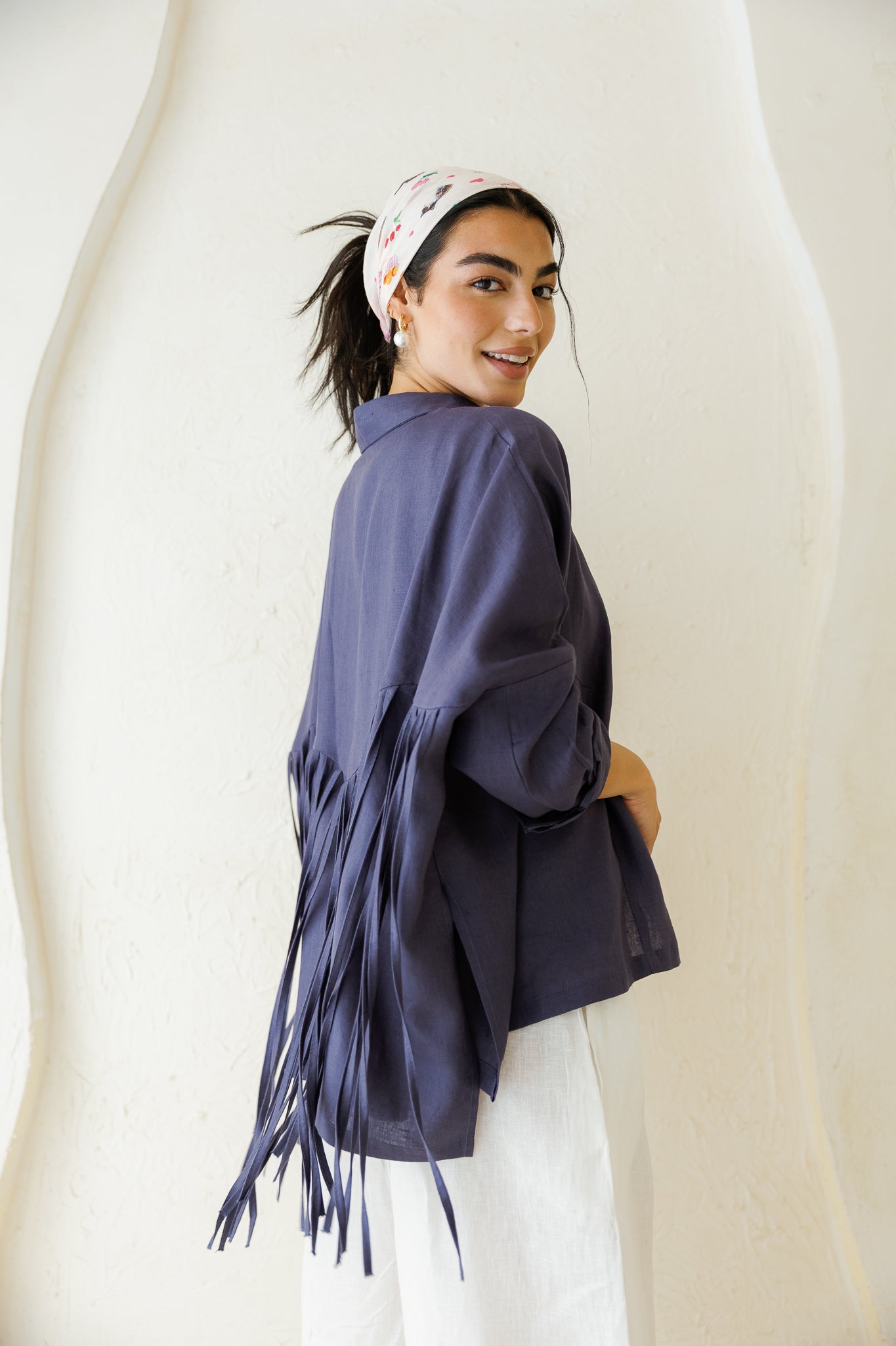 Summer Smiles Linen Top - Navy