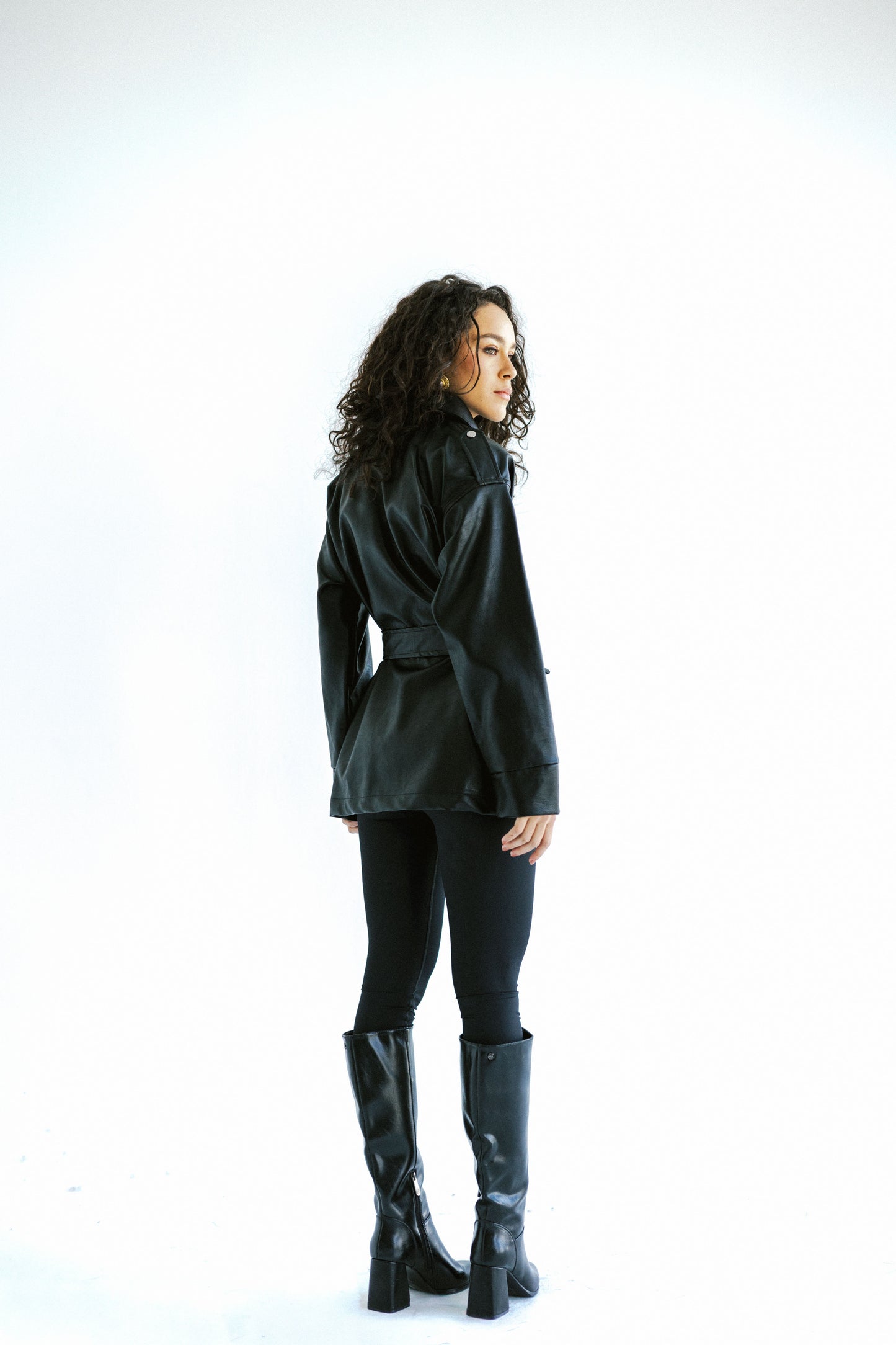 Fearless Belted Leather Jacket - Black