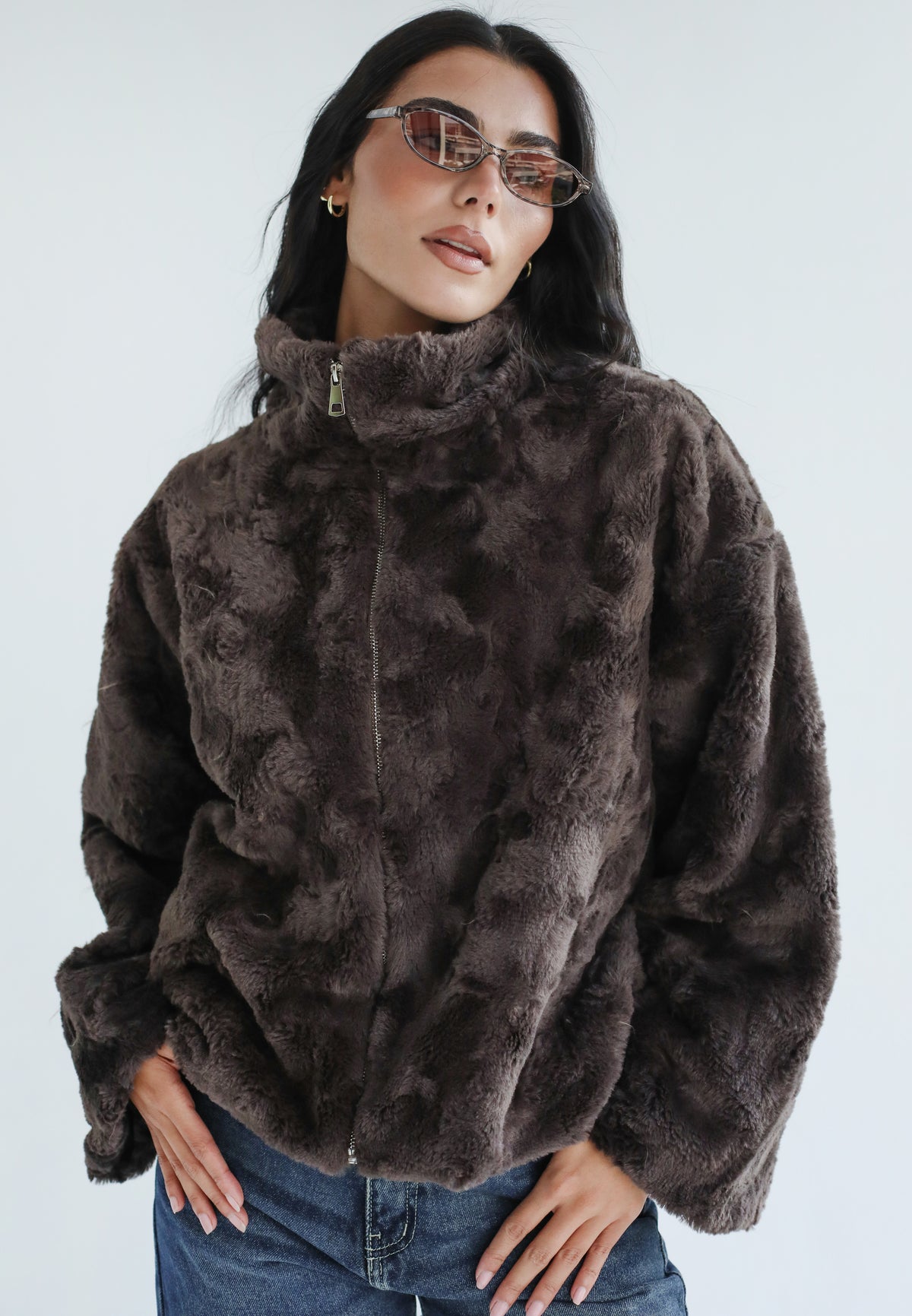 Mixed Feelings Fur Jacket in Brown