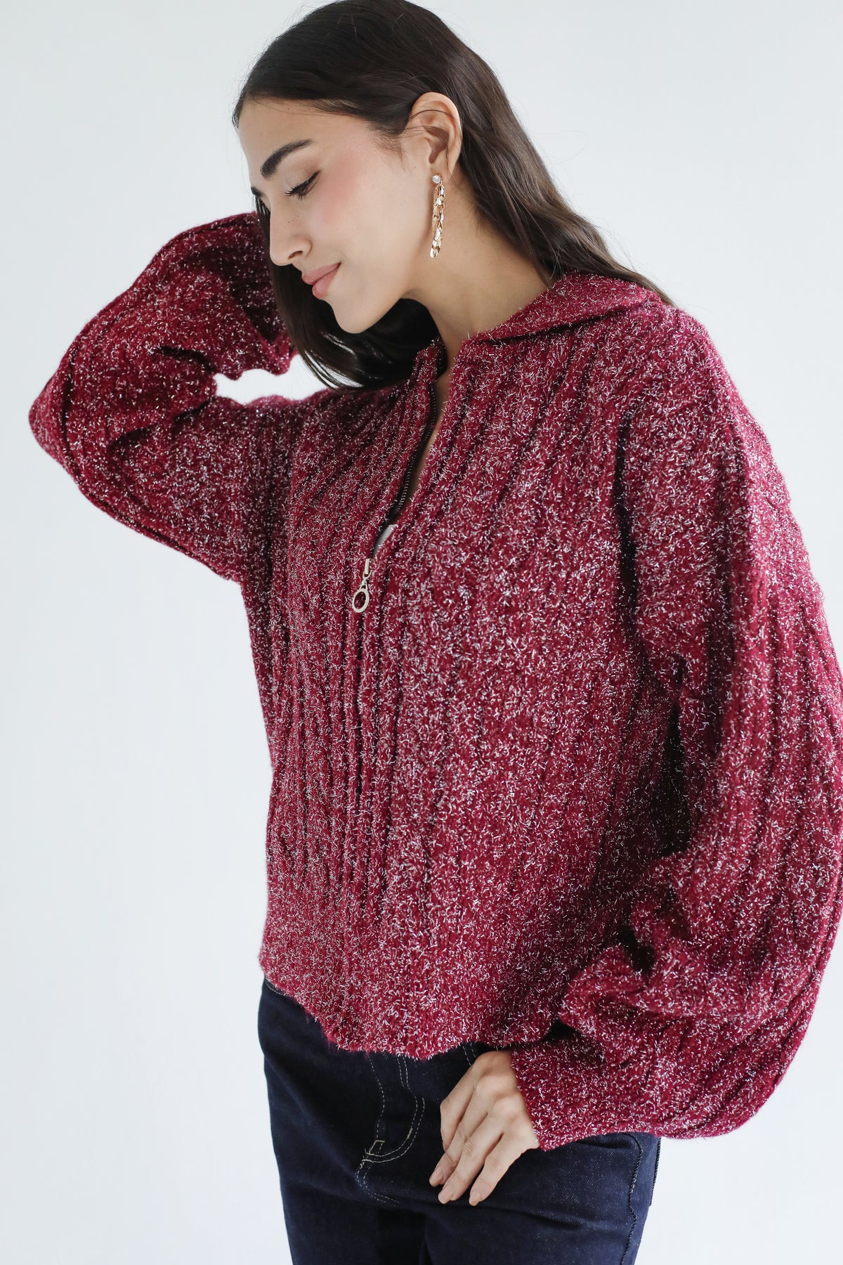 Too good to take off knit sweater - Burgundy