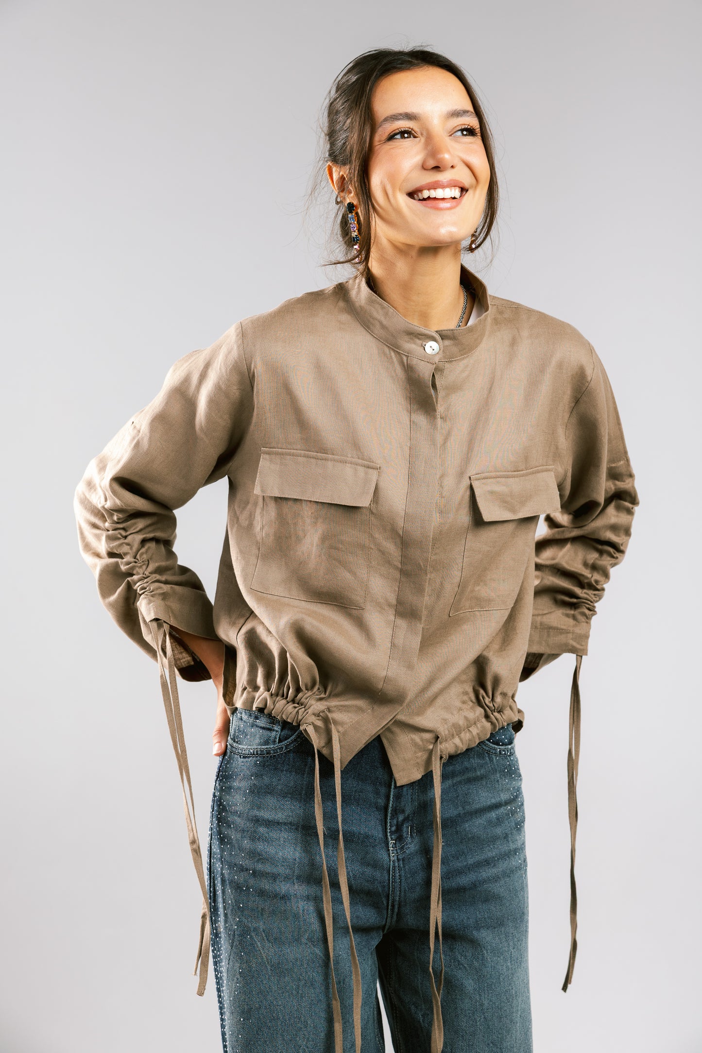 Pretty Fringes Linen Shirt - Taupe