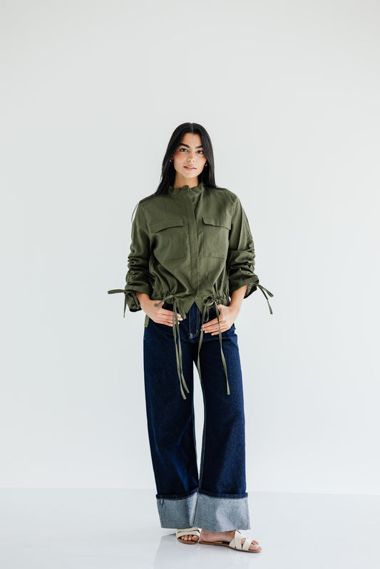 Pretty Fringes Linen Shirt - Olive
