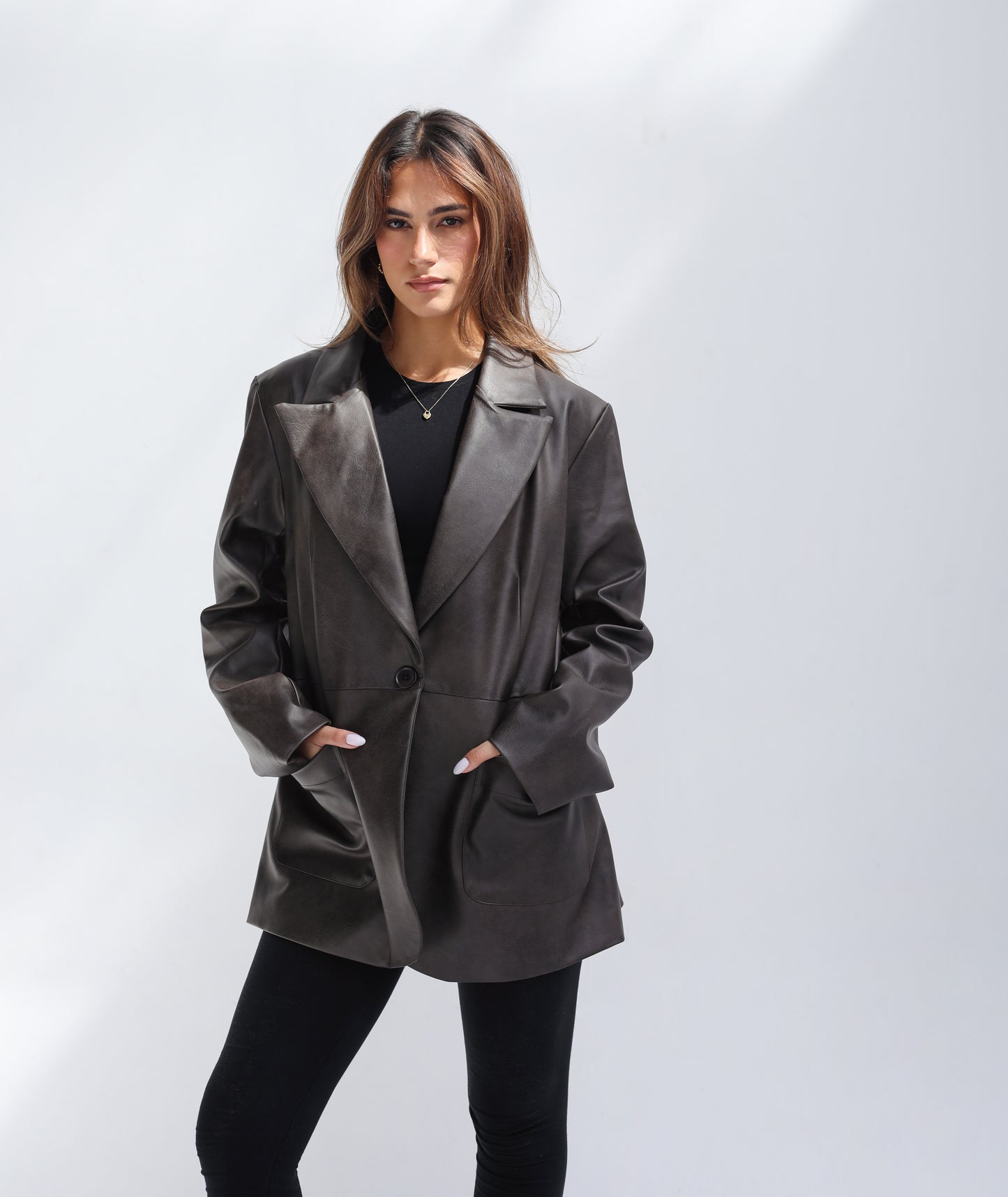 Midnight Muse Leather Blazer - Brown