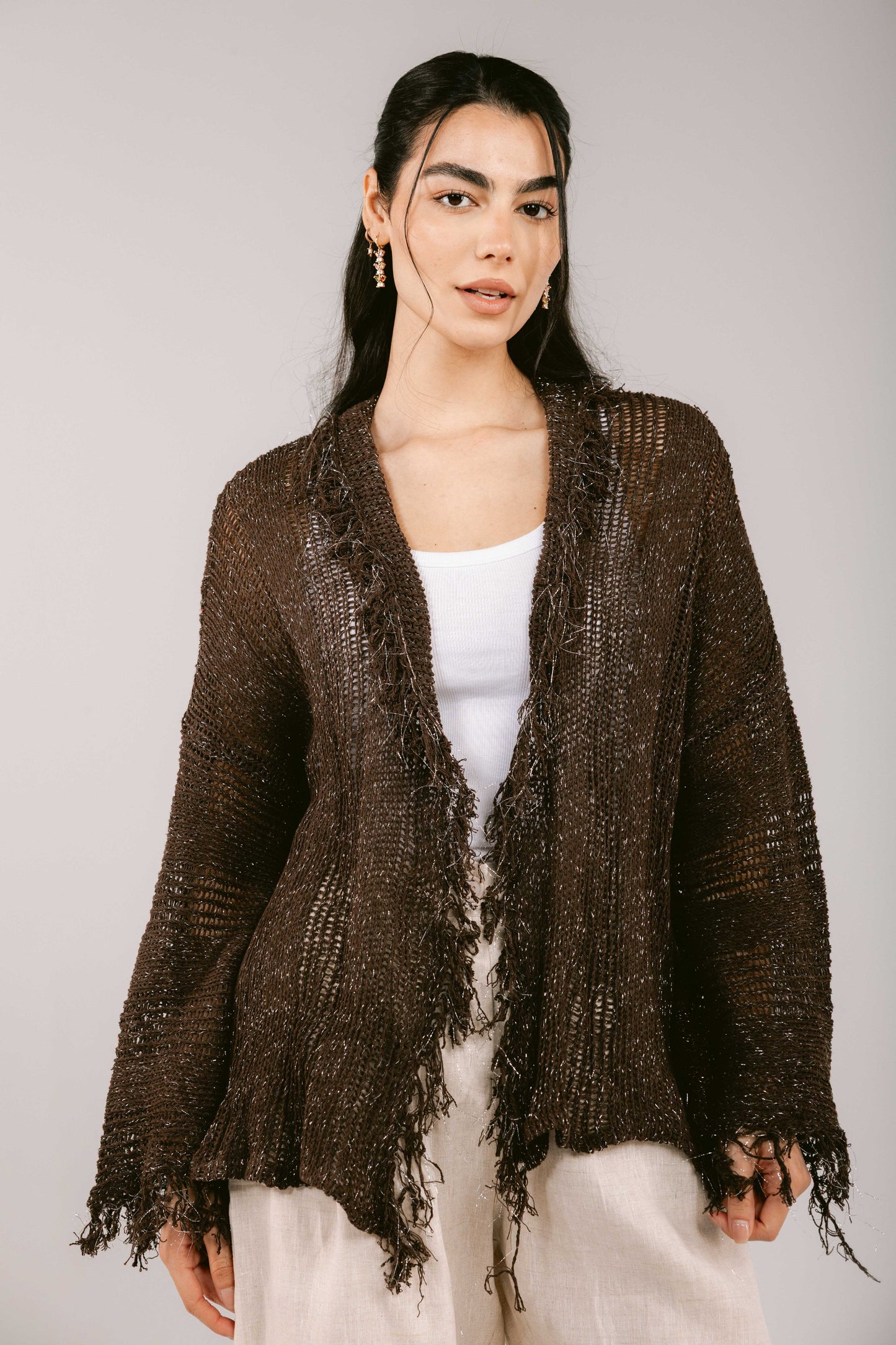Brighter Days Crochet Cardigan - Brown