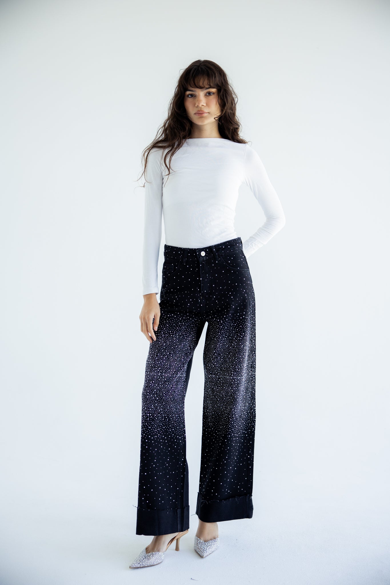 Studded Lucky in Love Denim Pants - Black