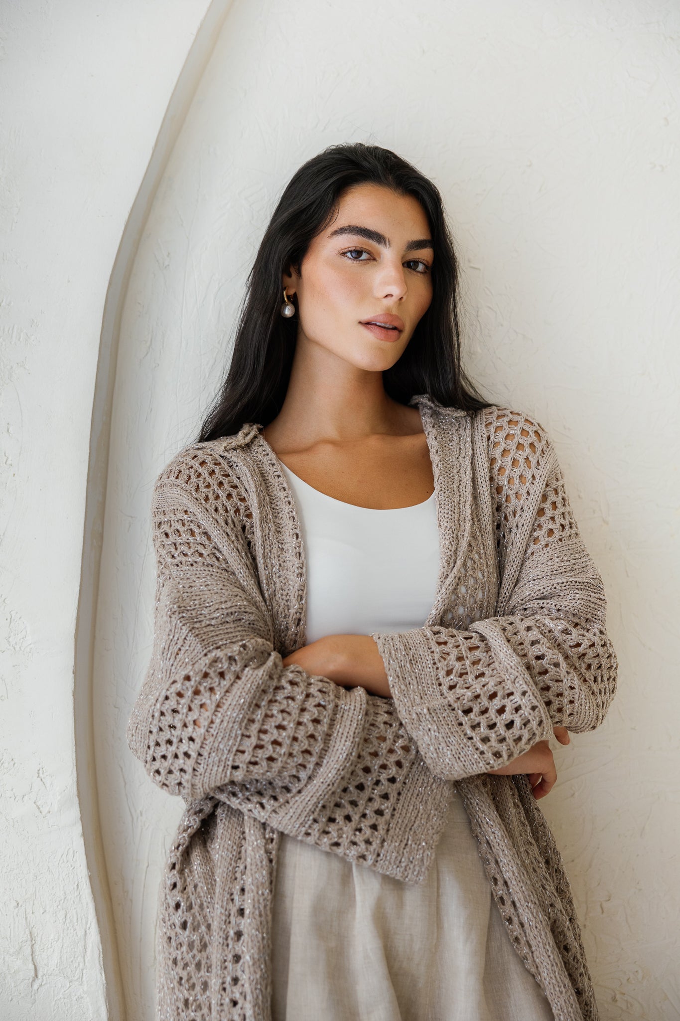 Golden Hour Crochet Cardigan - Taupe