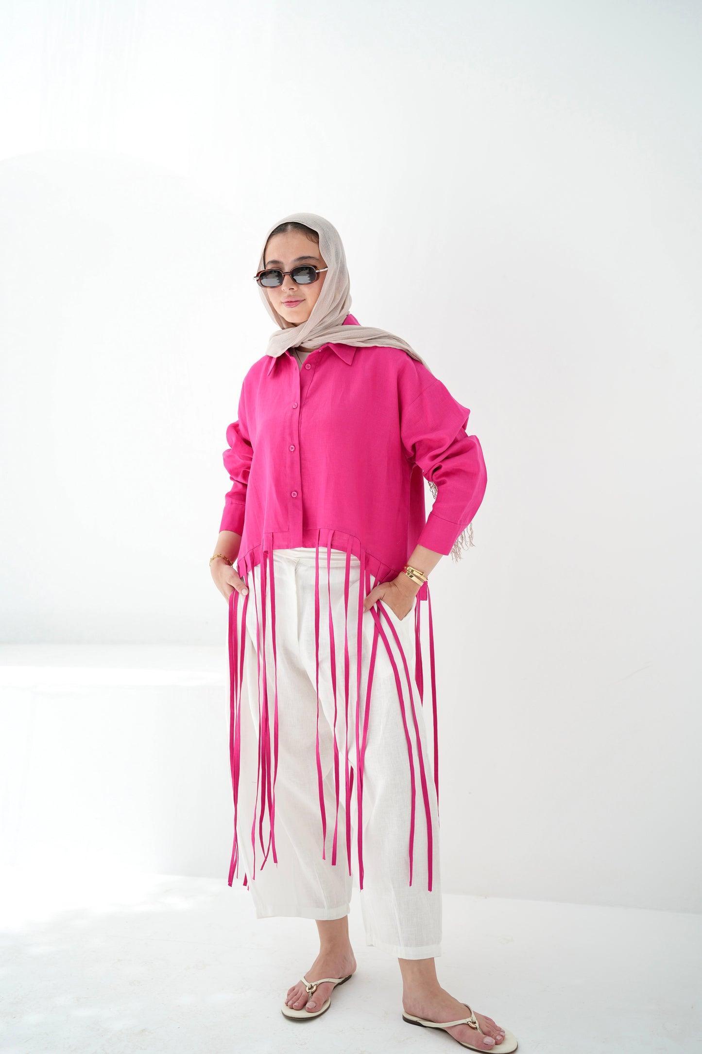 Girl’s Girl Linen Top - Fuchsia