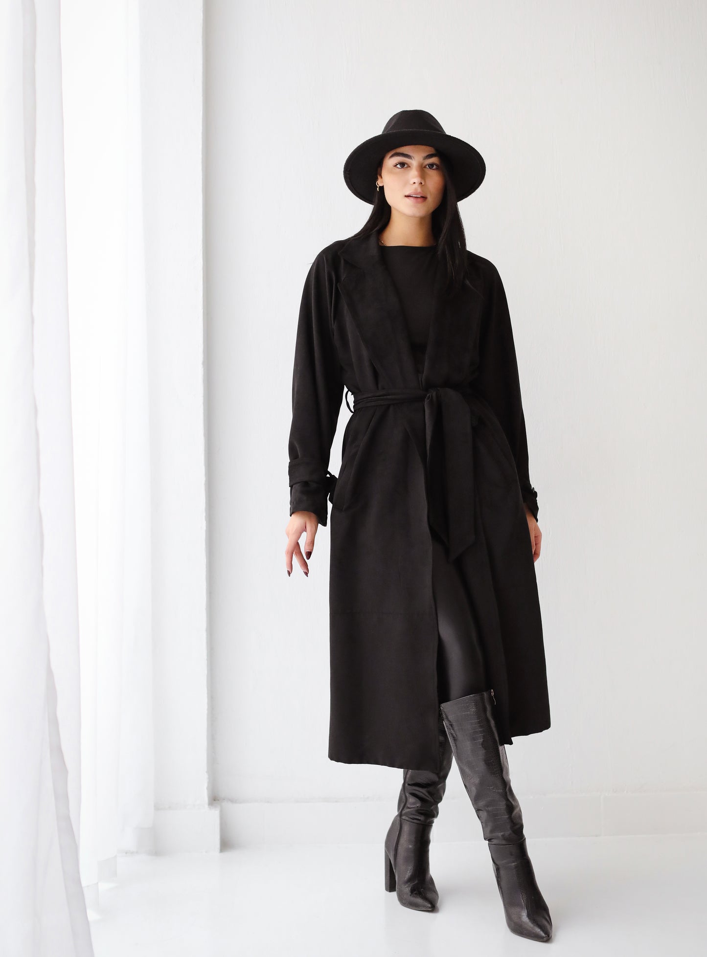 Stunner Suede Coat - Black