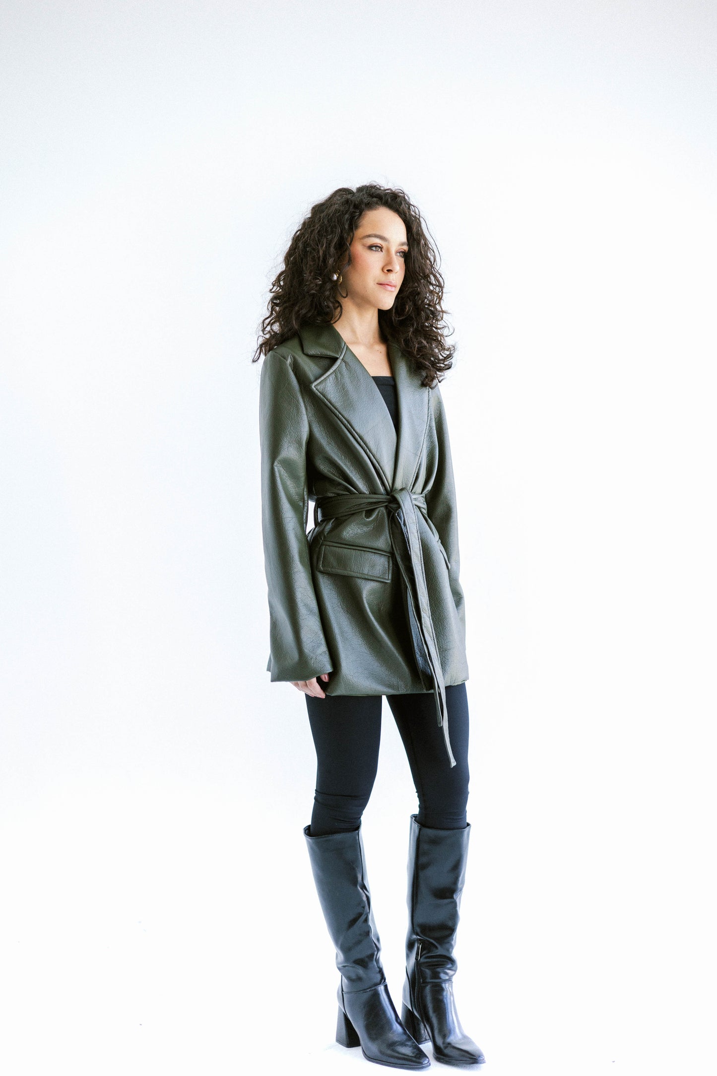 Going Places Leather Blazer (Long Version)  - Olive
