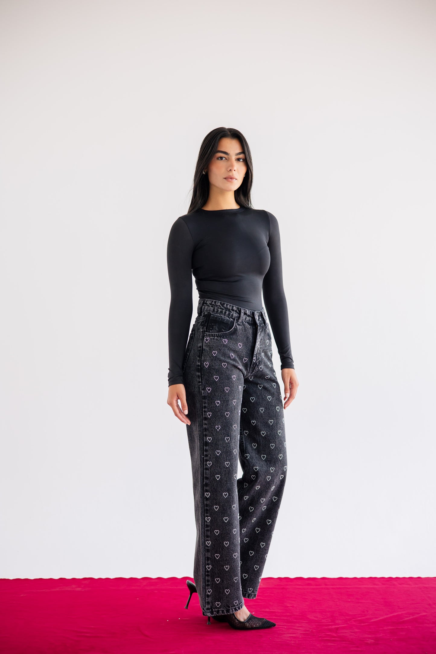 Follow Your Heart Denim Pants in Black