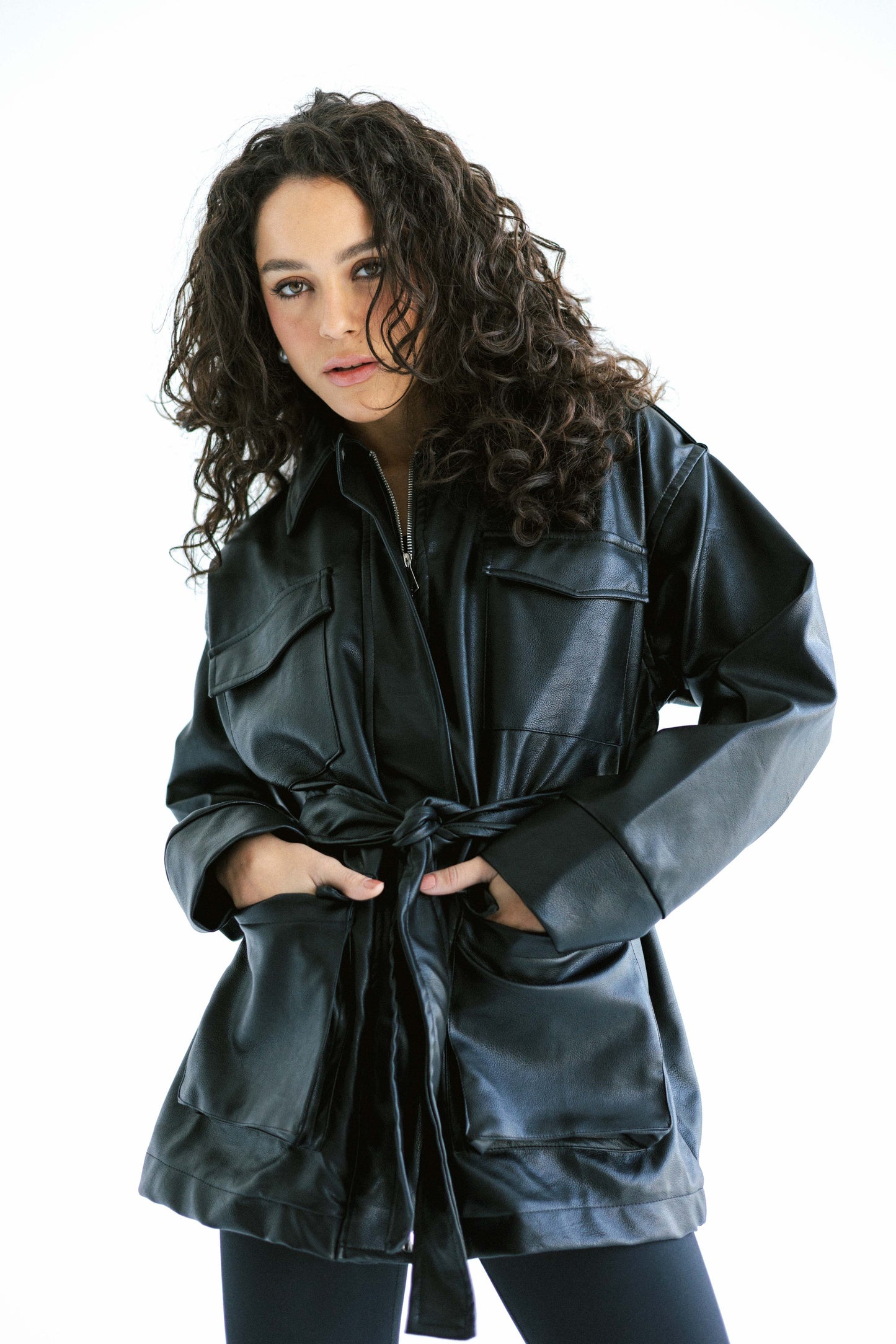 Fearless Belted Leather Jacket - Black
