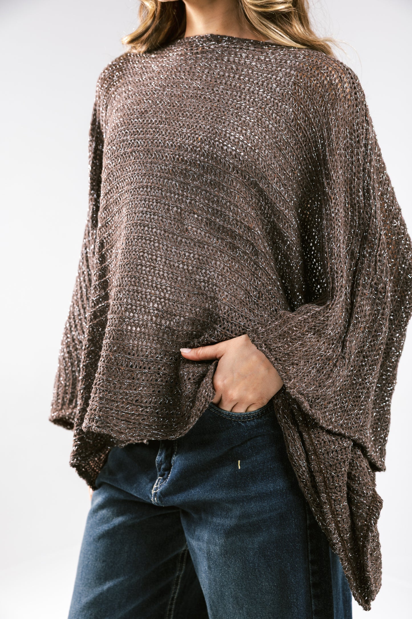 Seen At Sunset Crochet Cape in Brown