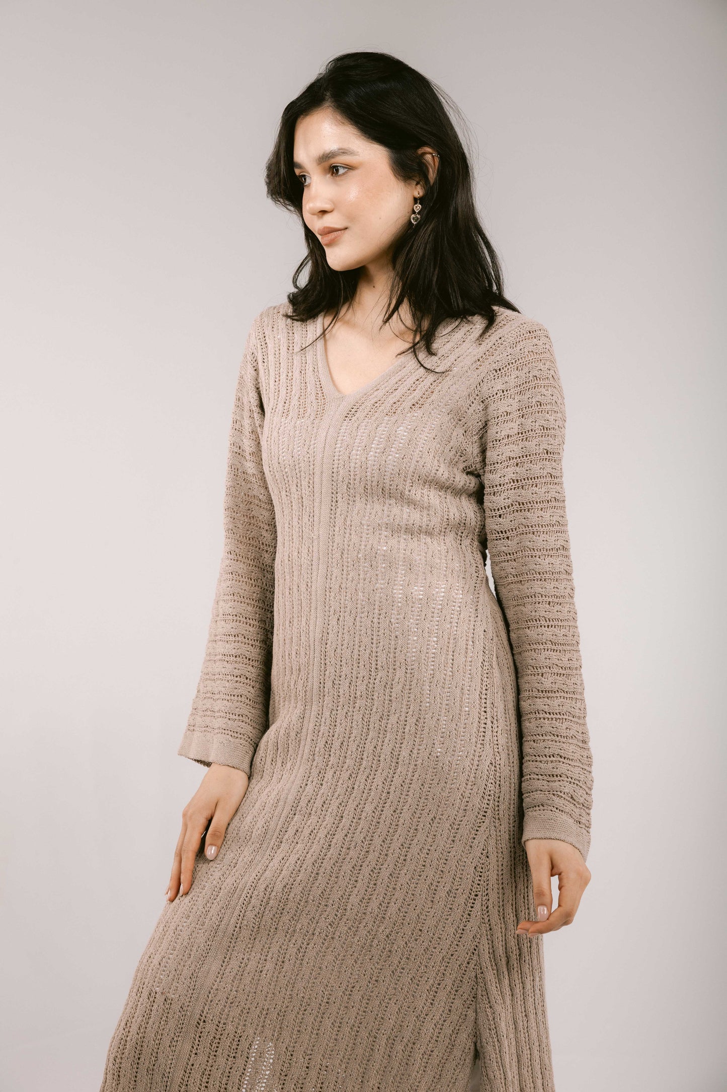 Sun Rays Crochet Dress - Taupe