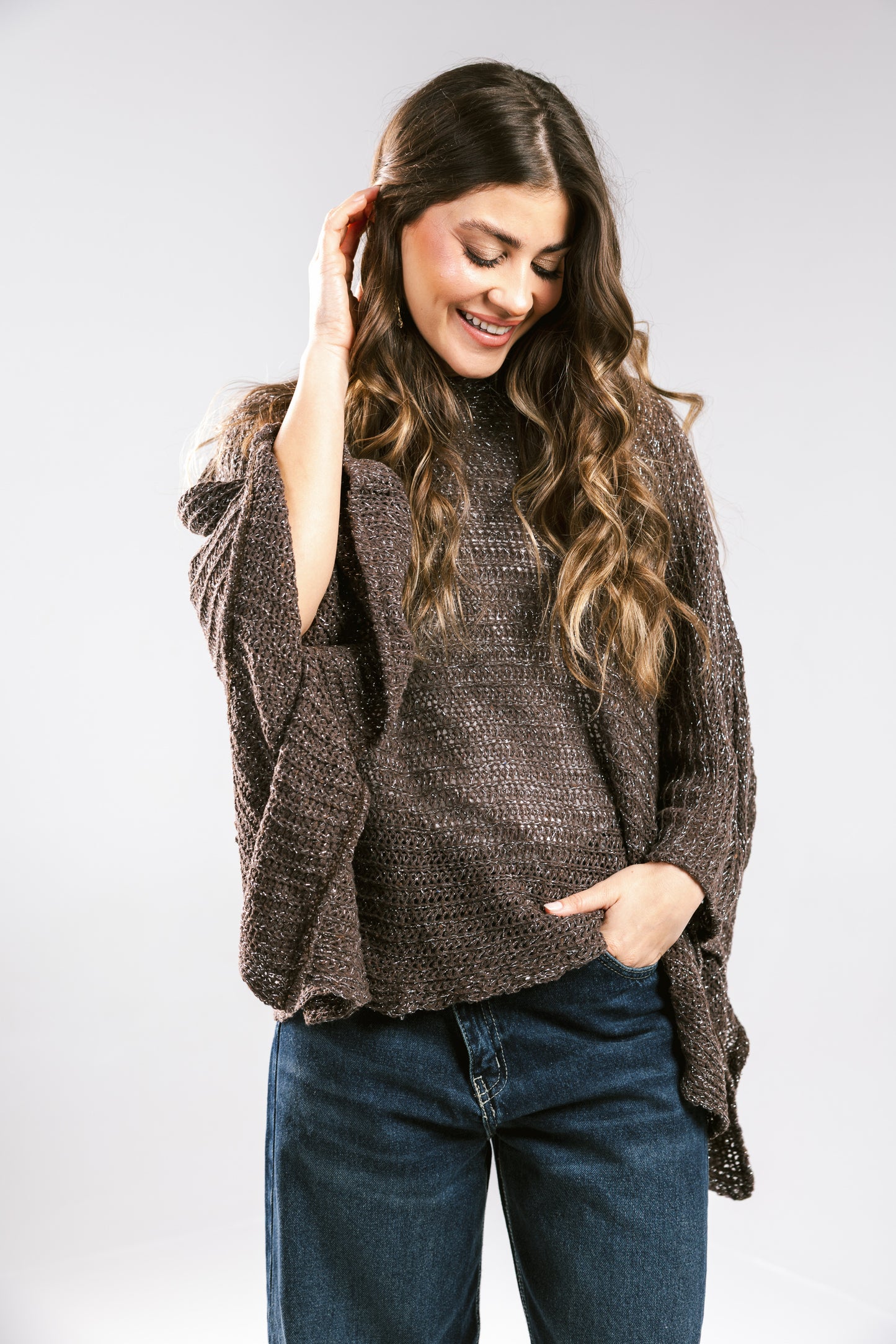 Seen At Sunset Crochet Cape in Brown