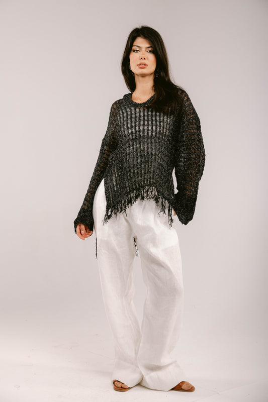By The Beach Crochet Top - Black