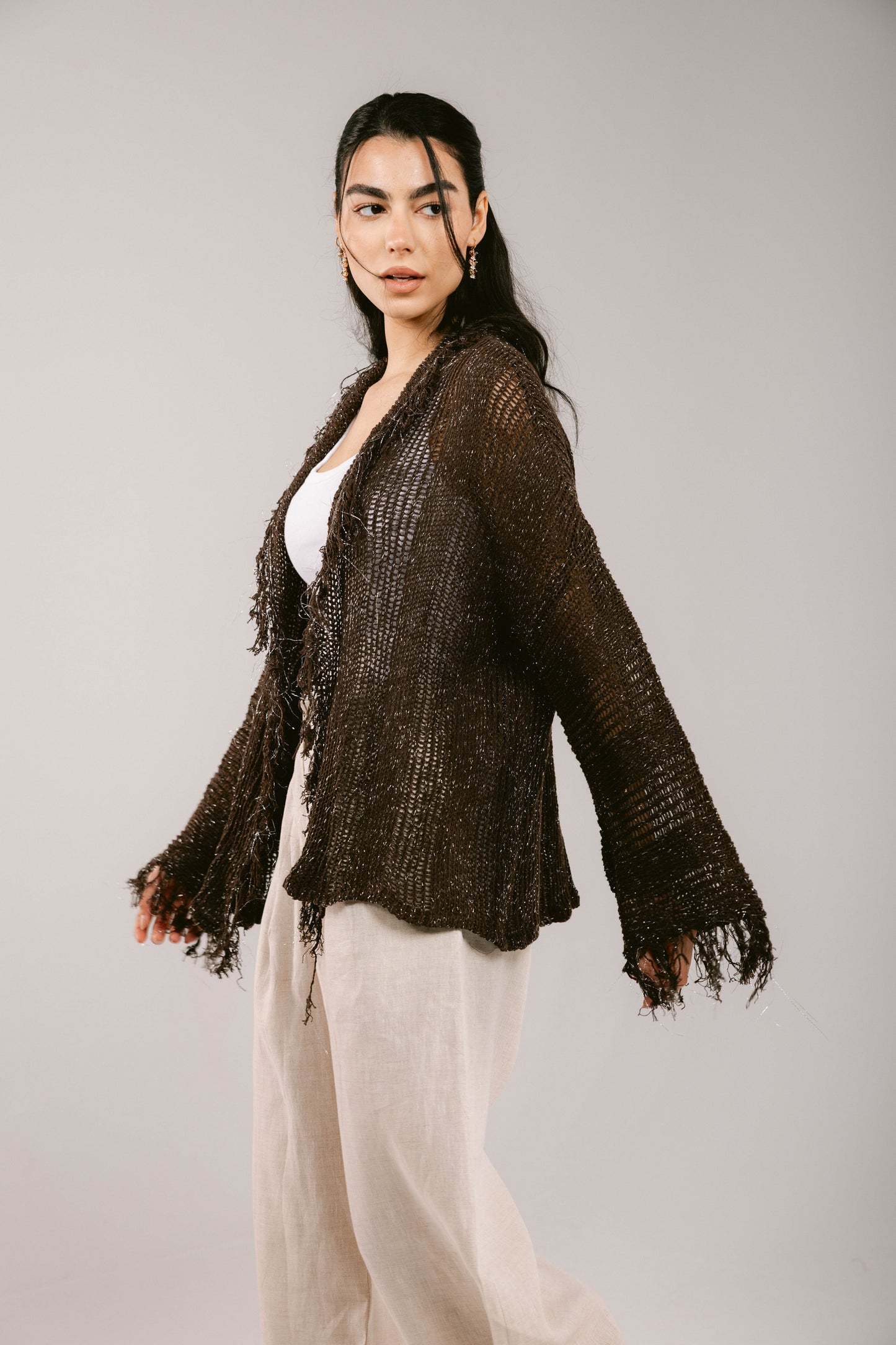Brighter Days Crochet Cardigan - Brown