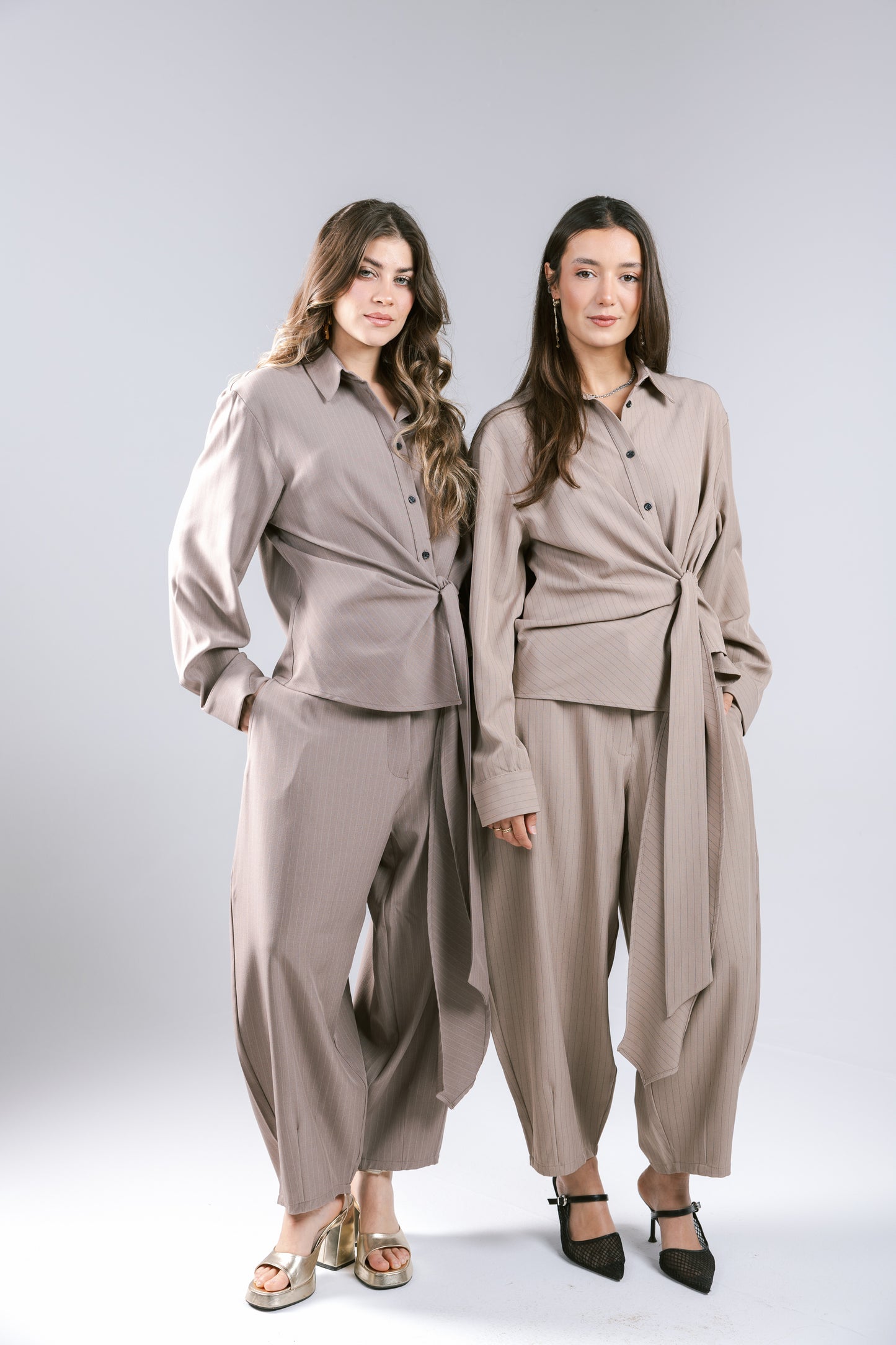 Knot Your Type Striped Set - Taupe