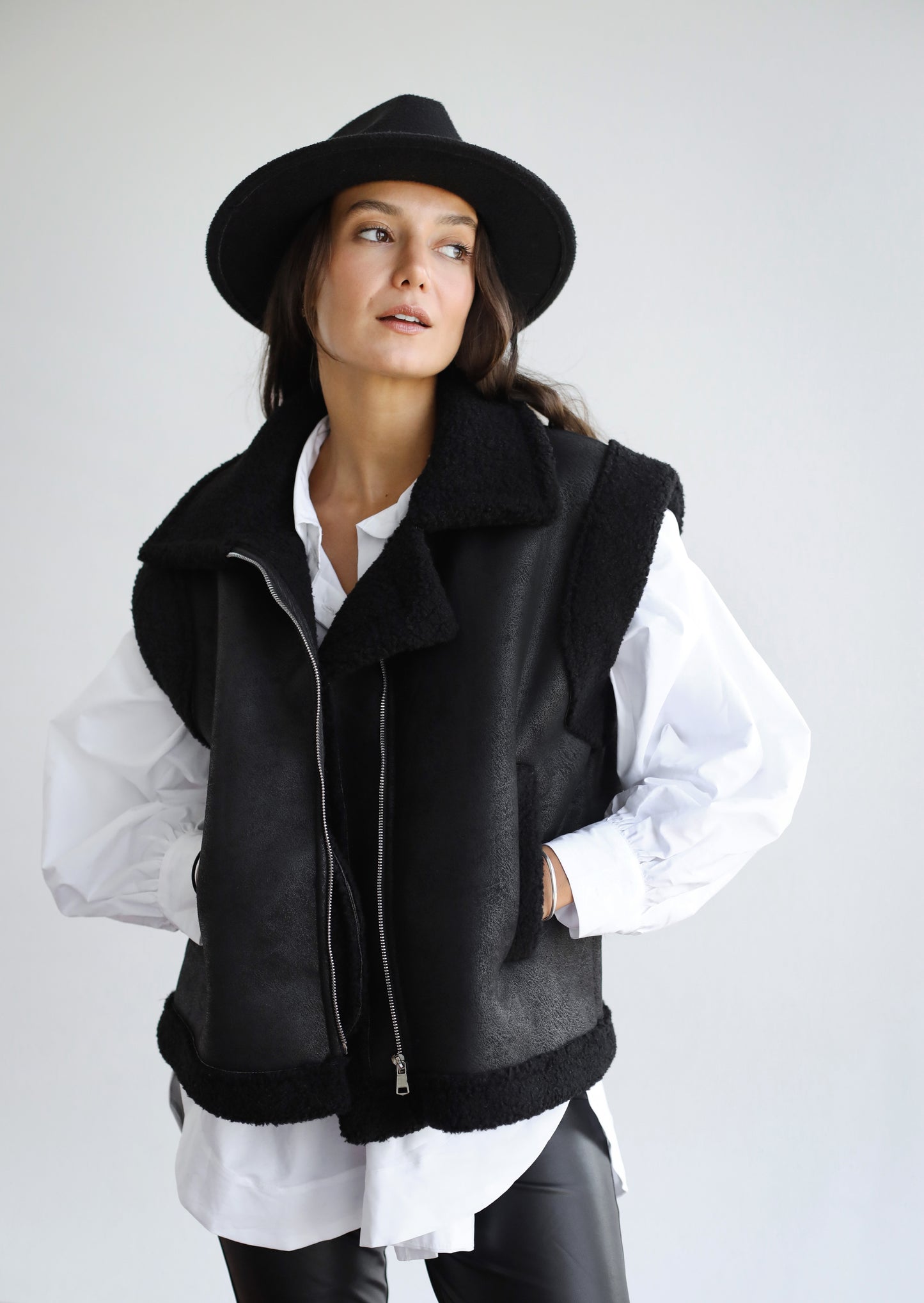 Snowflakes Leather Vest - Black