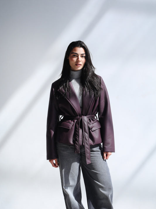 Going Places Leather Blazer - Burgundy