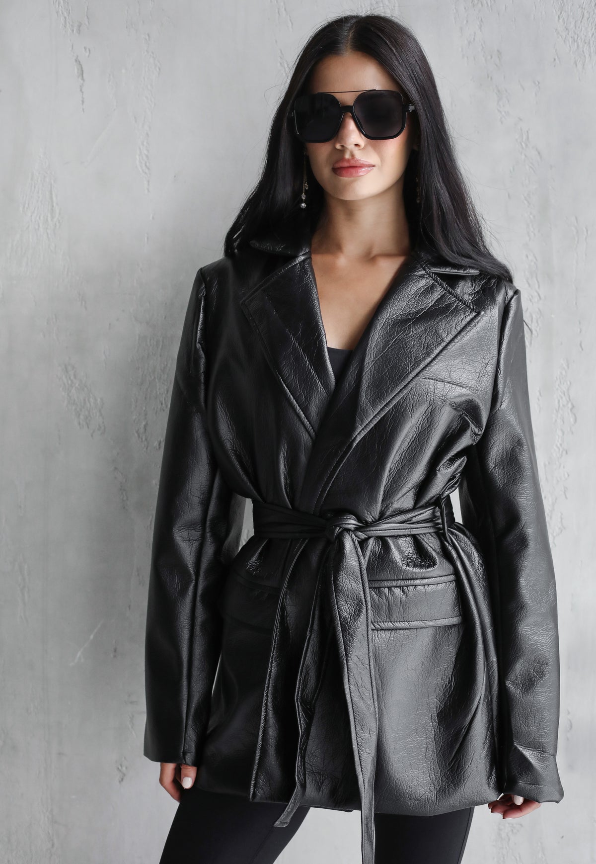 Going Places Leather Blazer (Long Version)  - Black