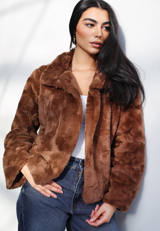 Stunner Faux Fur Jacket - Espresso Brown