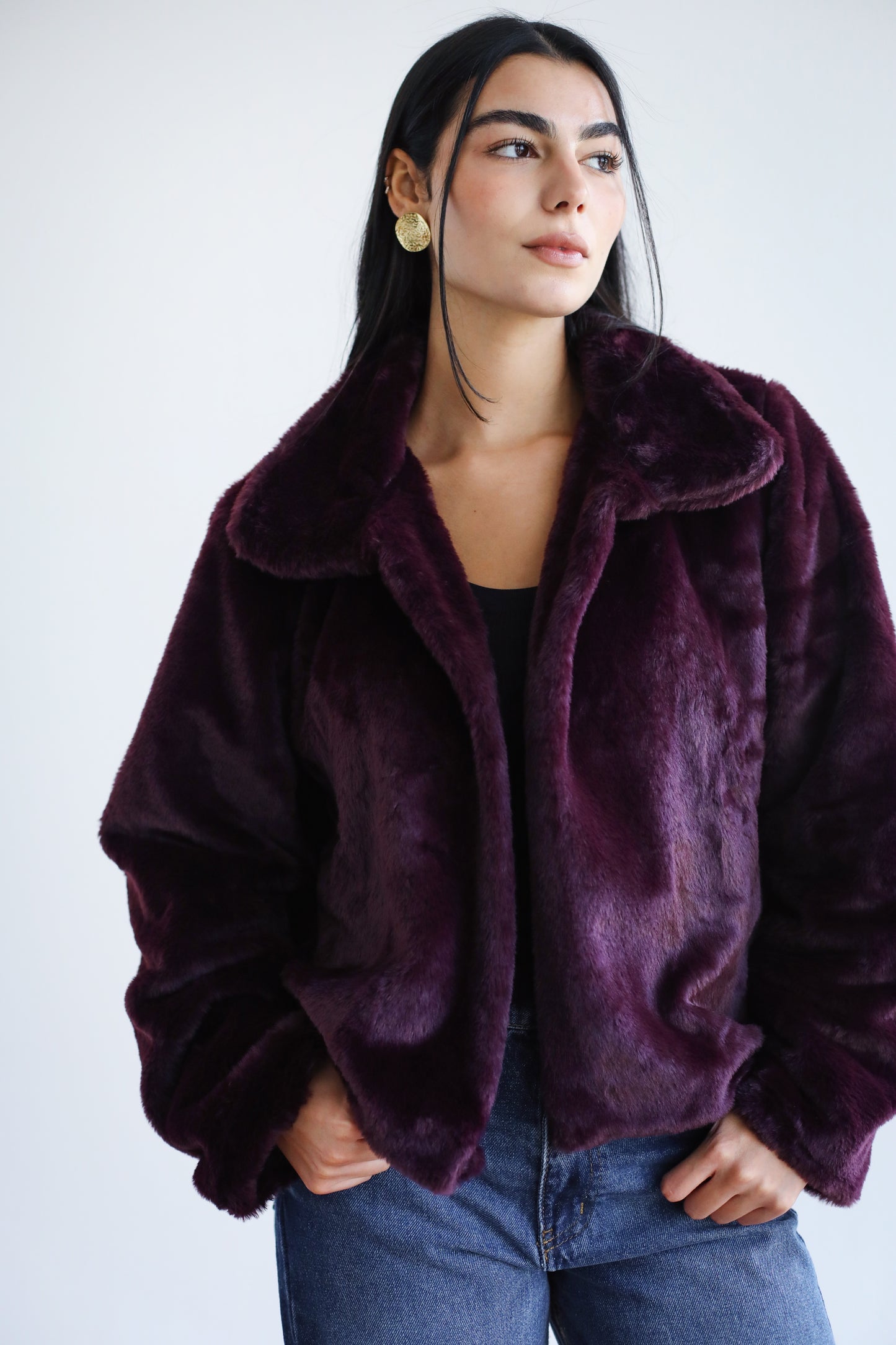 Stunner Faux Fur Jacket - Burgundy