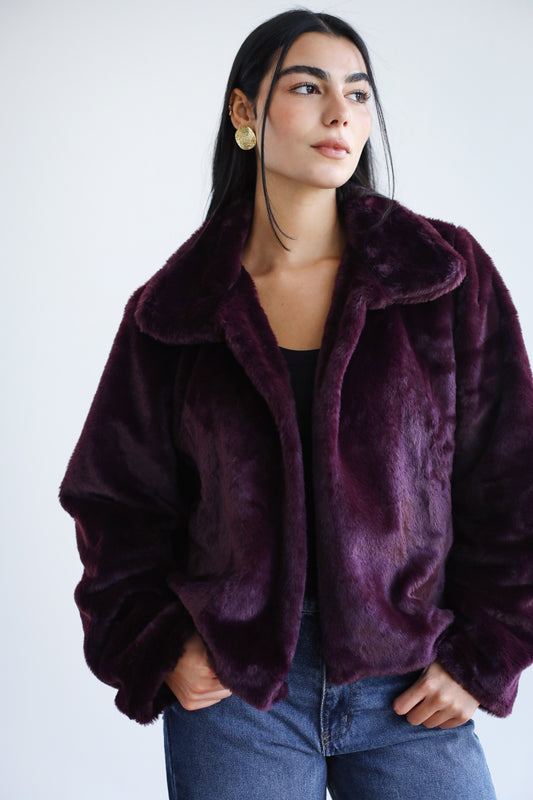 Stunner Faux Fur Jacket - Burgundy