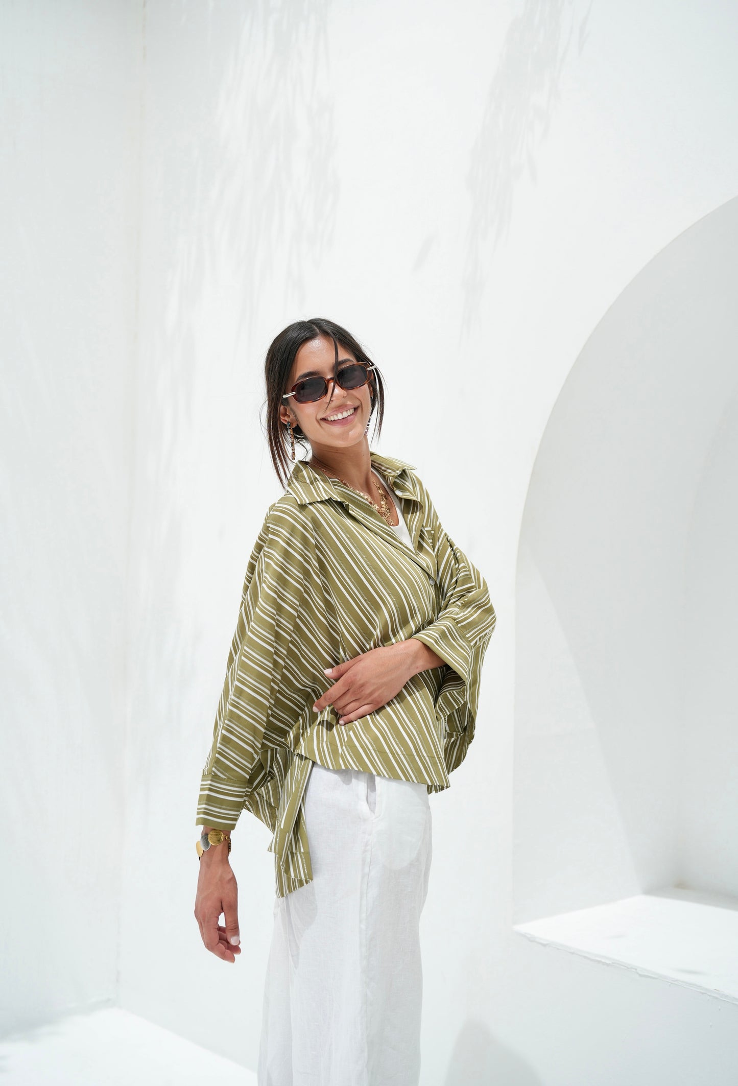 Over The Rainbow Striped Shirt - Olive