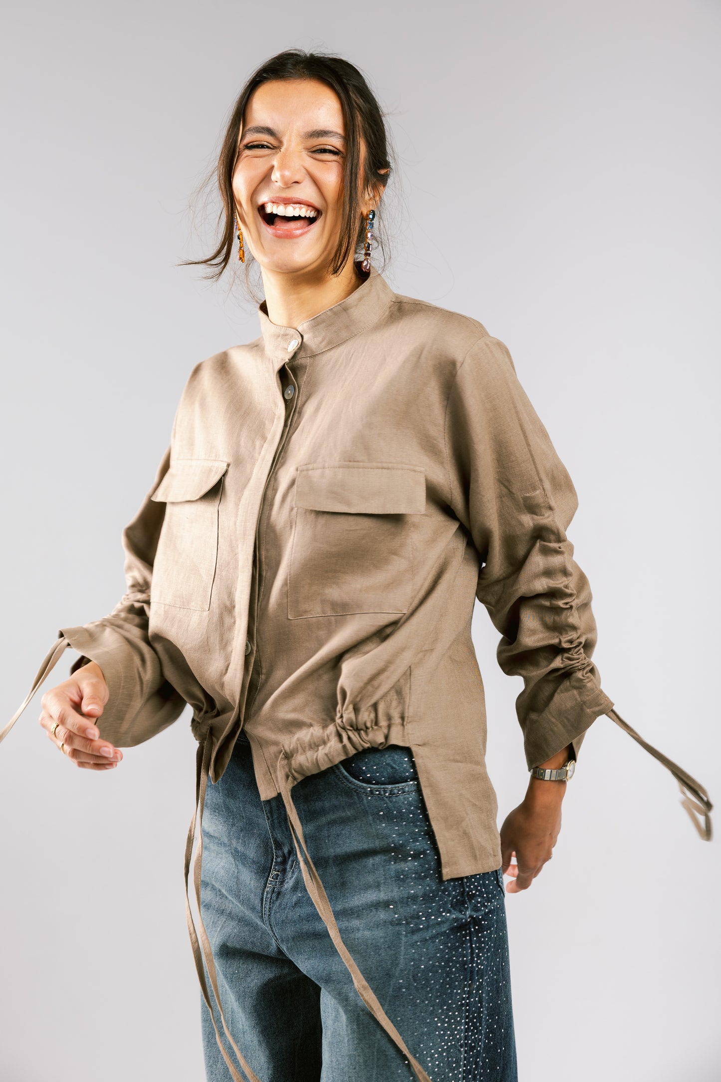 Pretty Fringes Linen Shirt - Taupe