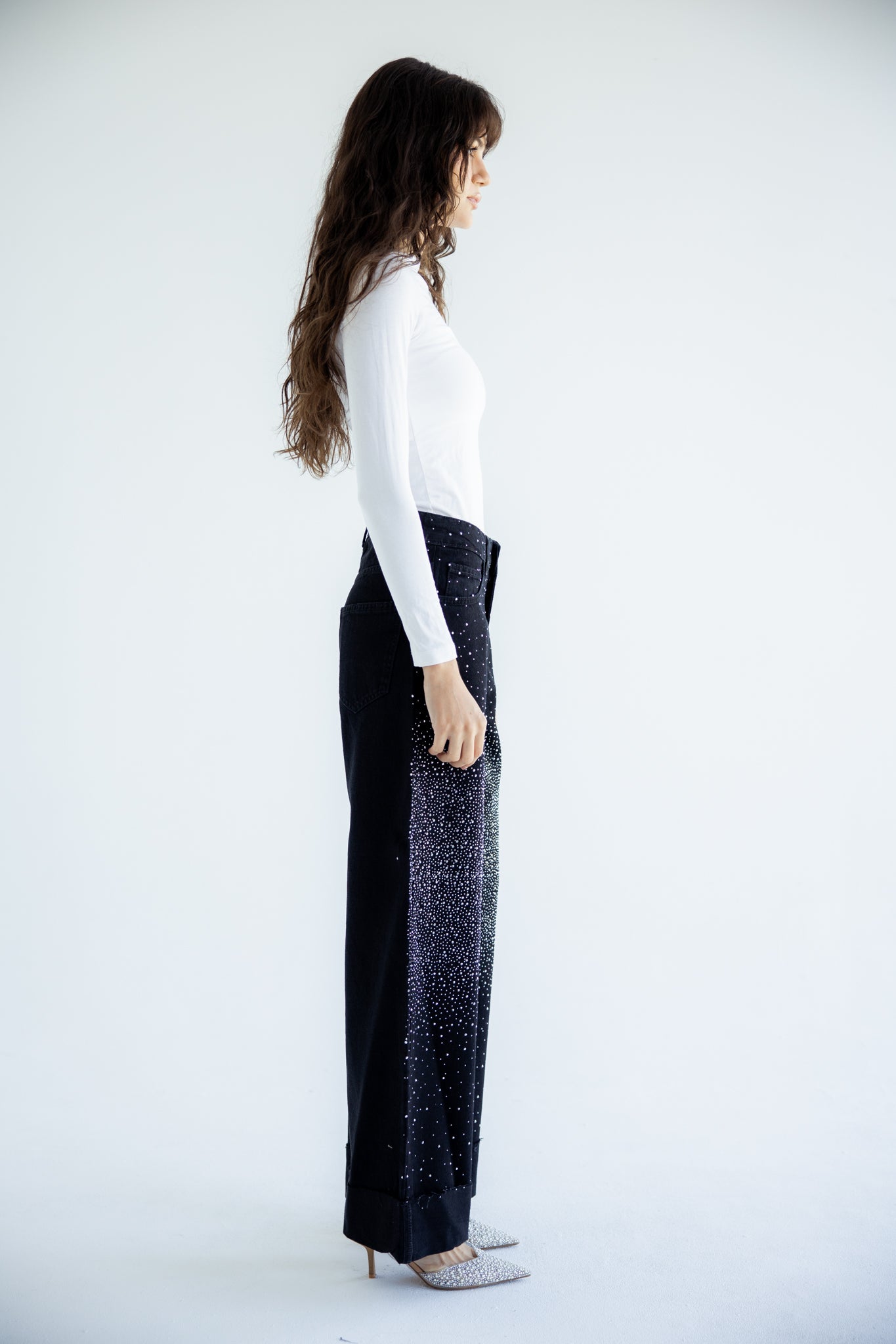 Studded Lucky in Love Denim Pants - Black