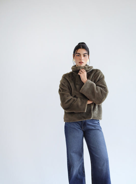 Stunner Faux Fur Jacket - Olive