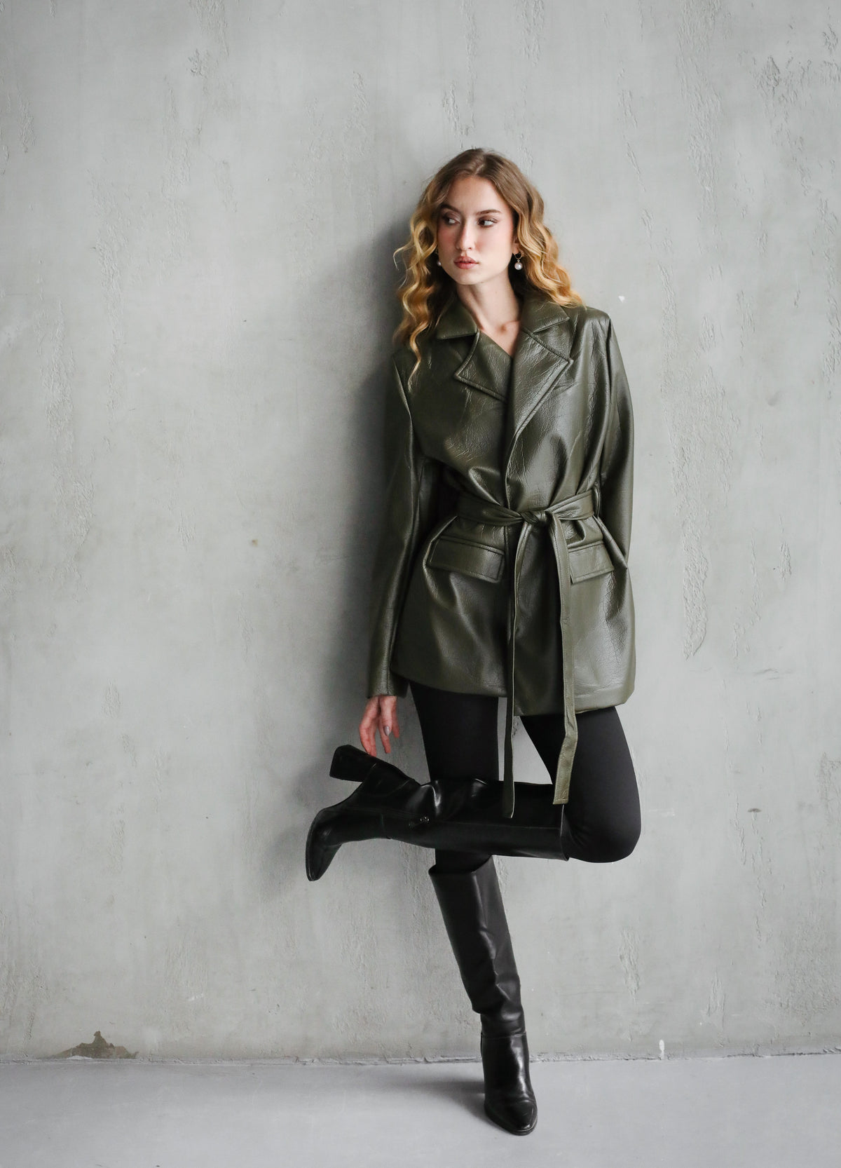 Going Places Leather Blazer (Long Version)  - Olive