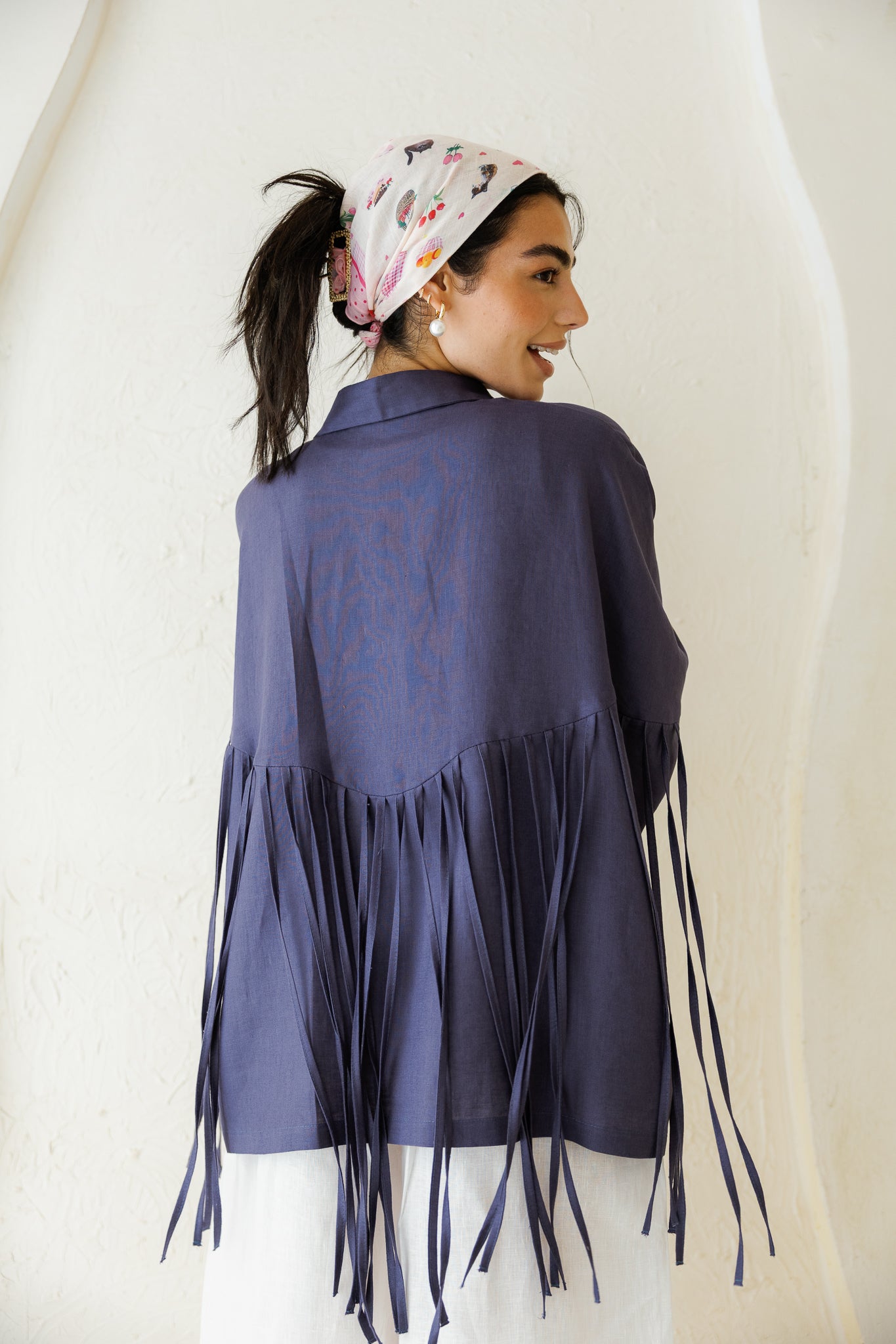 Summer Smiles Linen Top - Navy