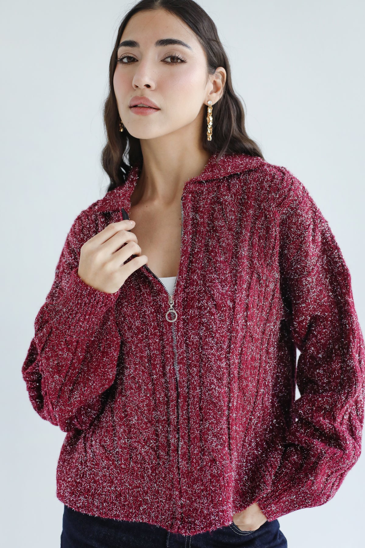 Too good to take off knit sweater - Burgundy