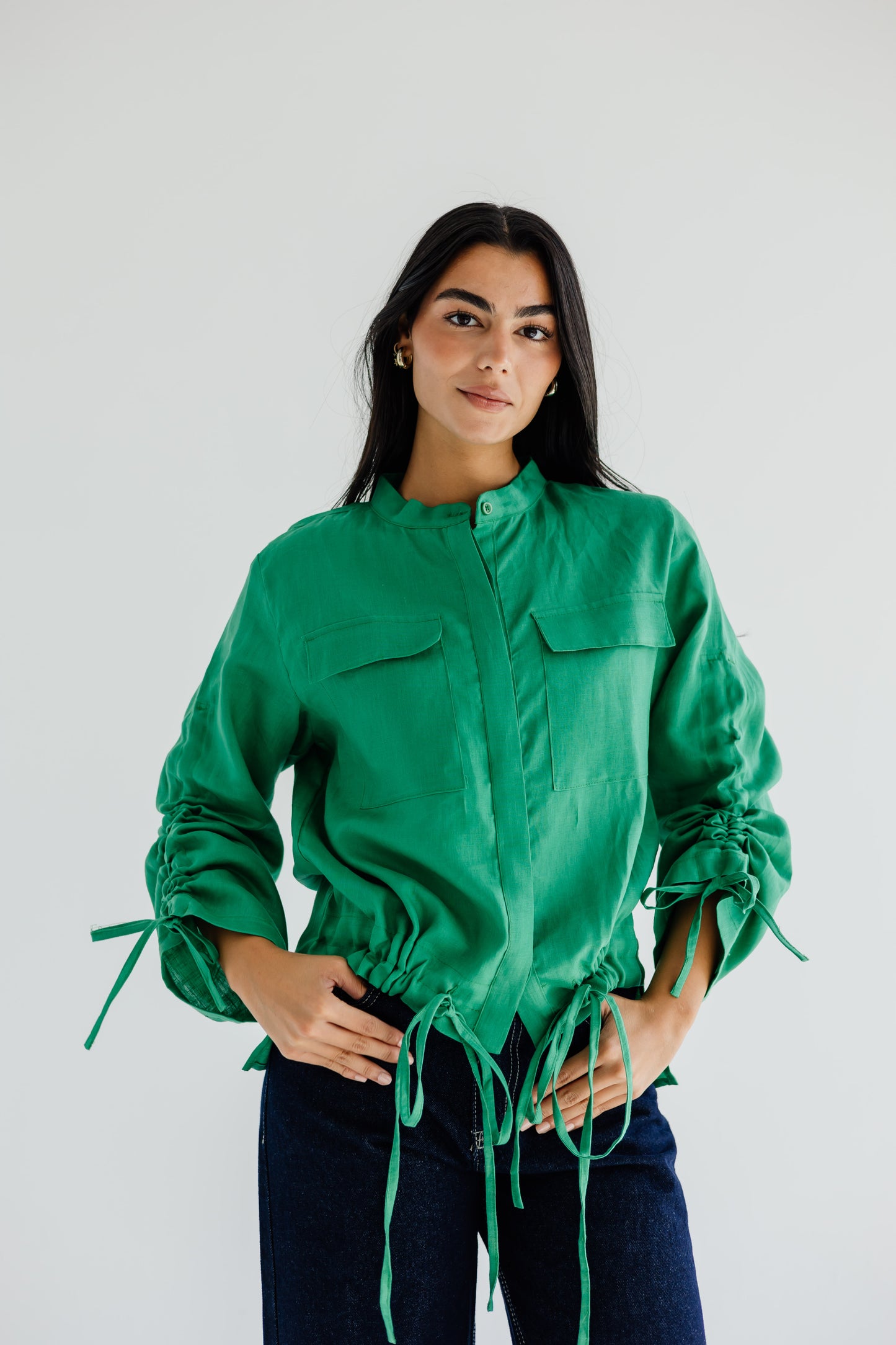 Pretty Fringes Linen Shirt - Green
