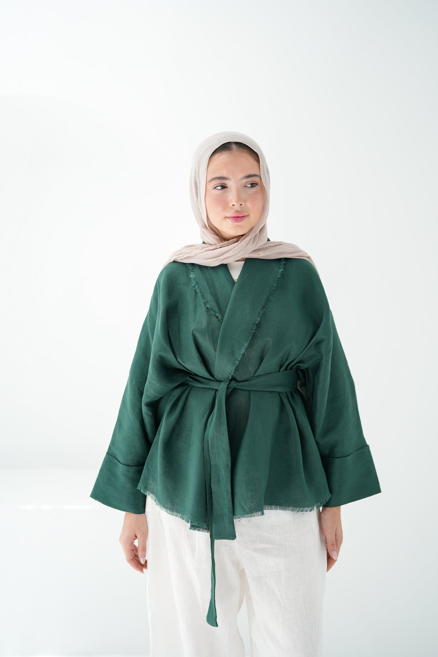 Sun Chaser Linen Cardigan - Emerald Green