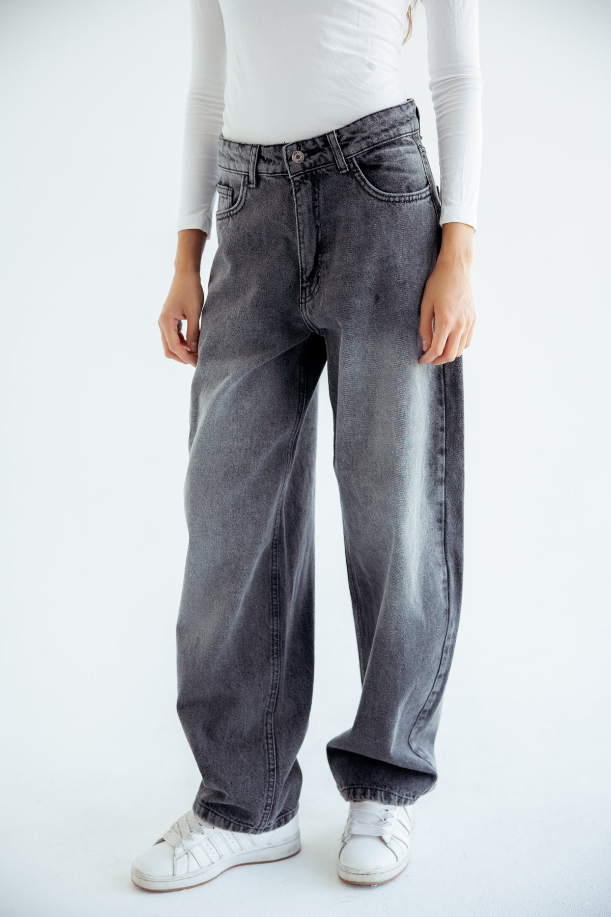 One and Only Balloon Denim Pants - Washed Grey