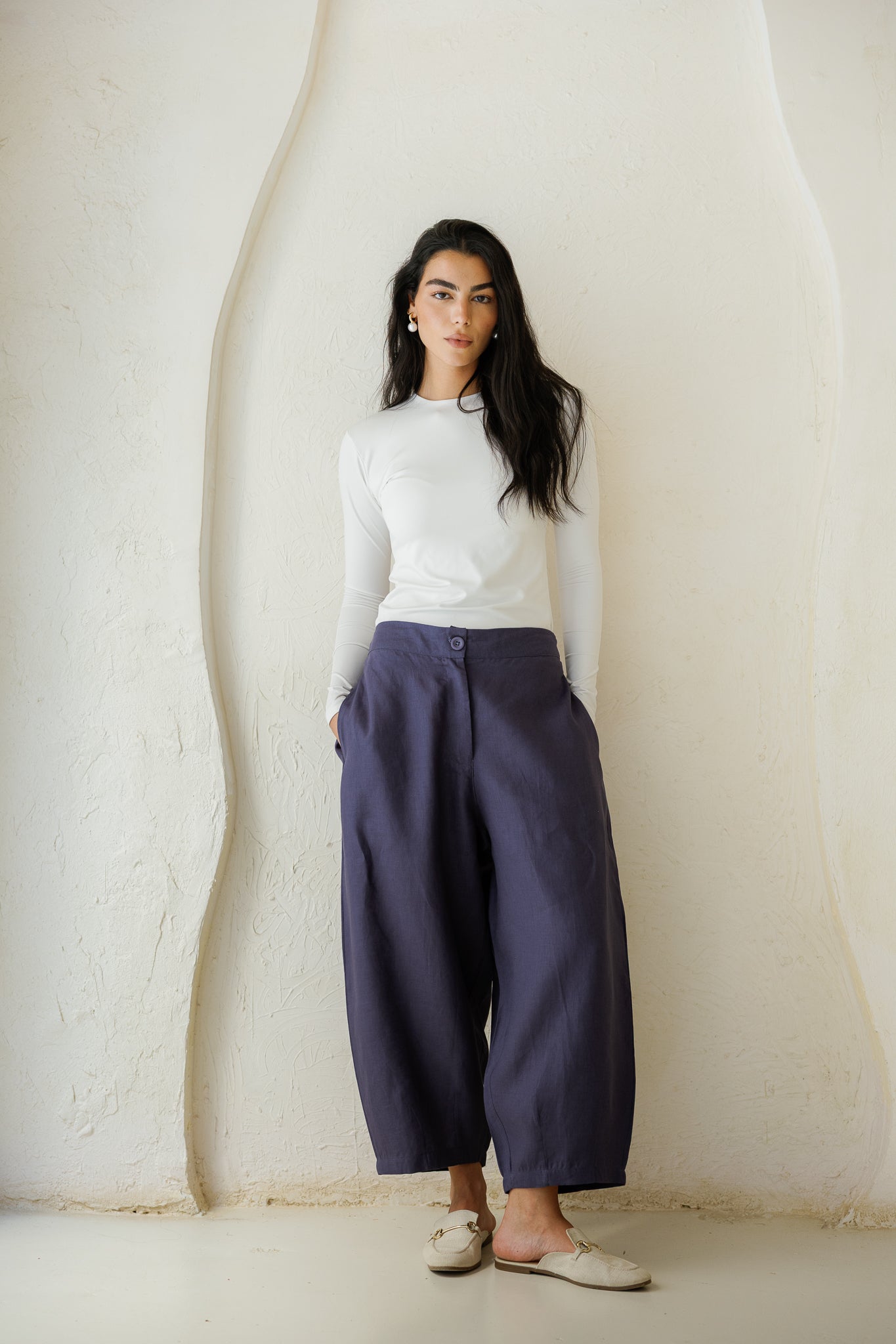 Essential Balloon Linen Pants - Navy