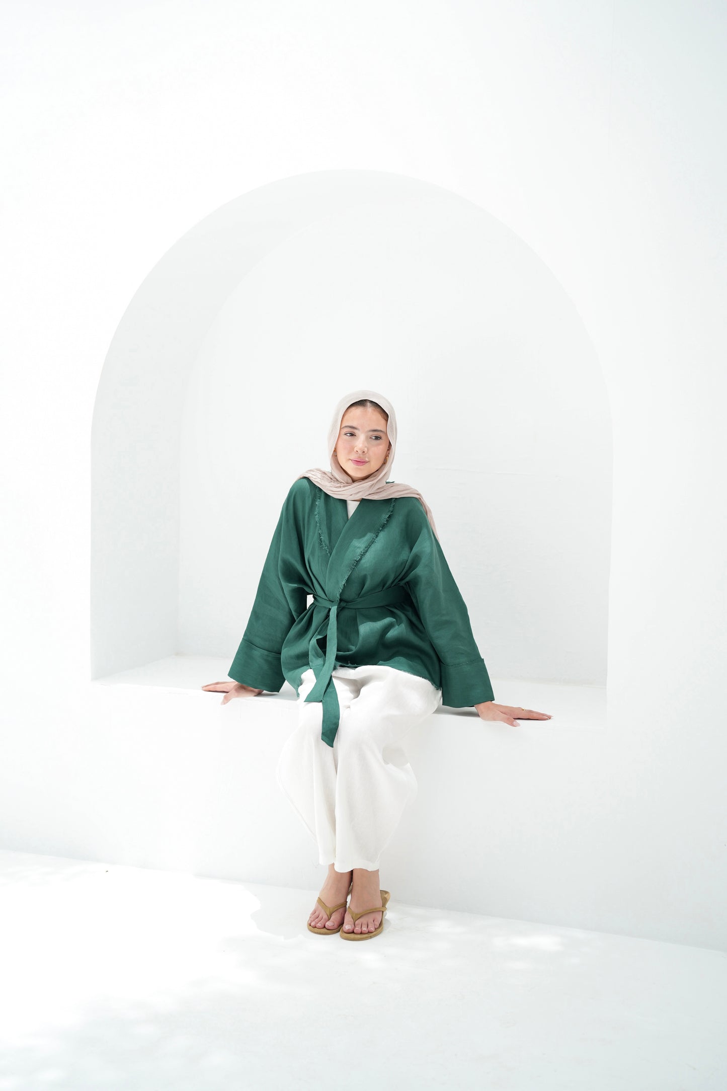 Sun Chaser Linen Cardigan - Emerald Green