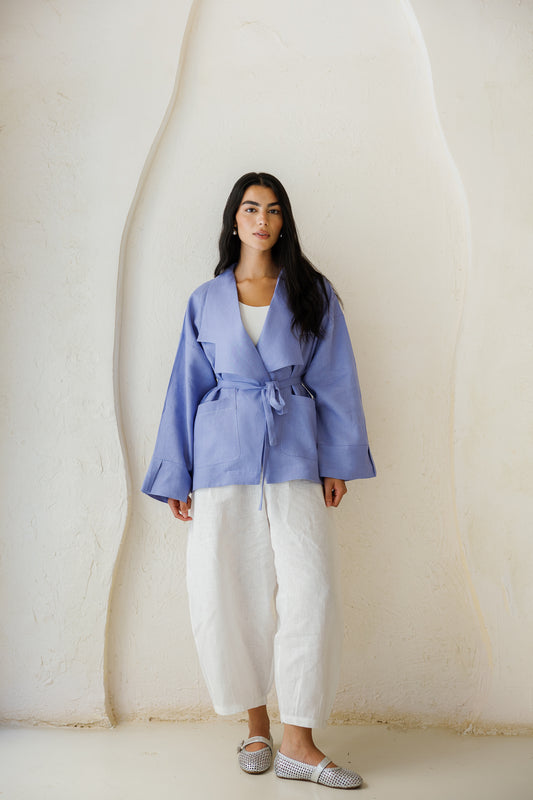 Full of Sunshine Linen Cardigan - Dusty Blue