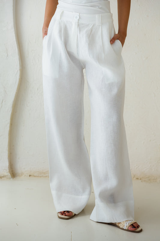 The Pleated Breeze Linen Pants - White