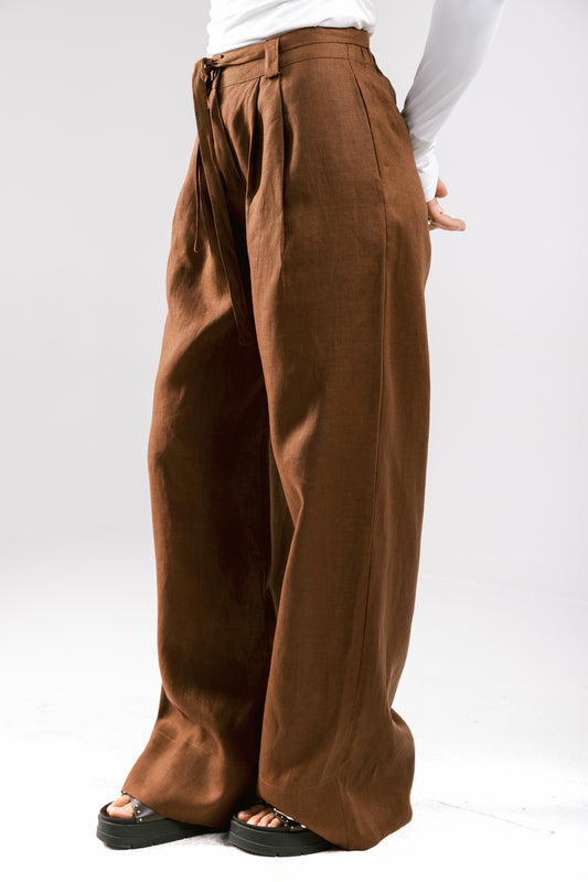 The Pleated Breeze Linen Pants - Brown