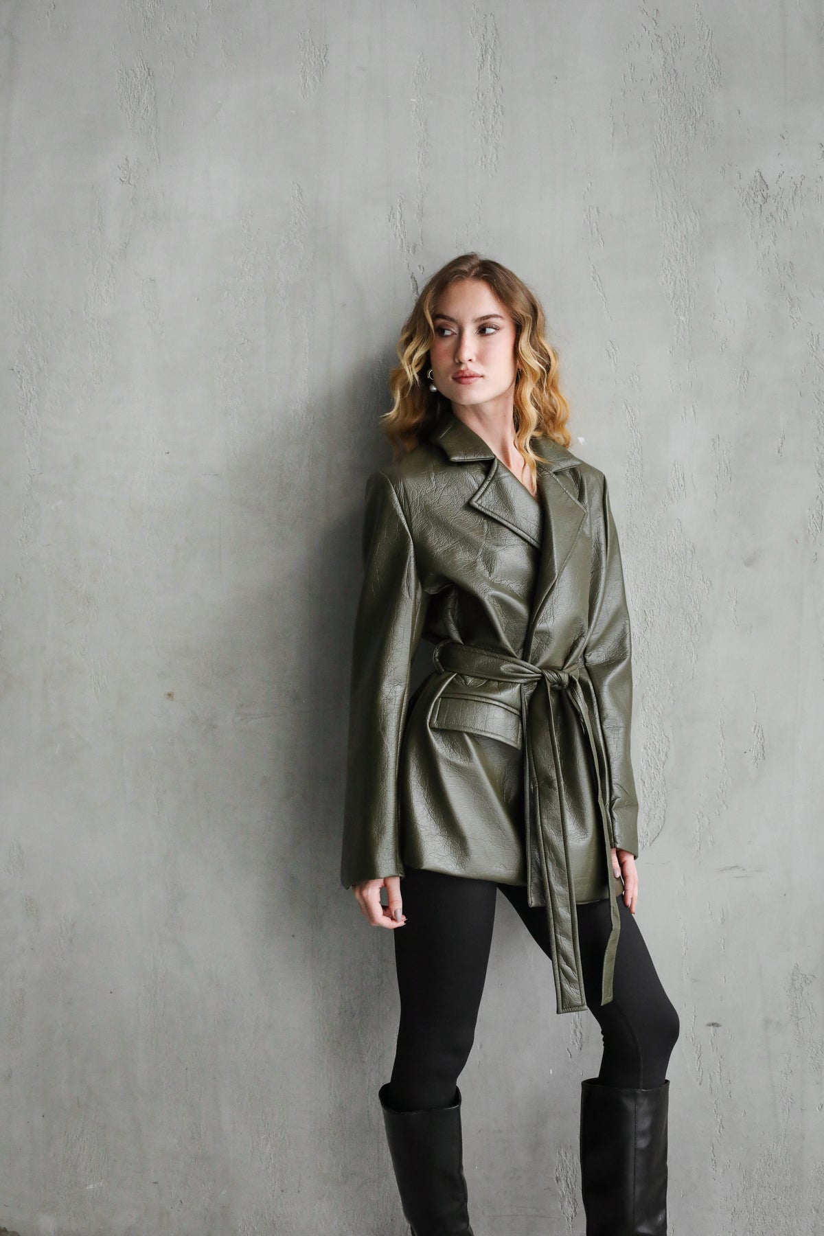 Going Places Leather Blazer (Long Version)  - Olive