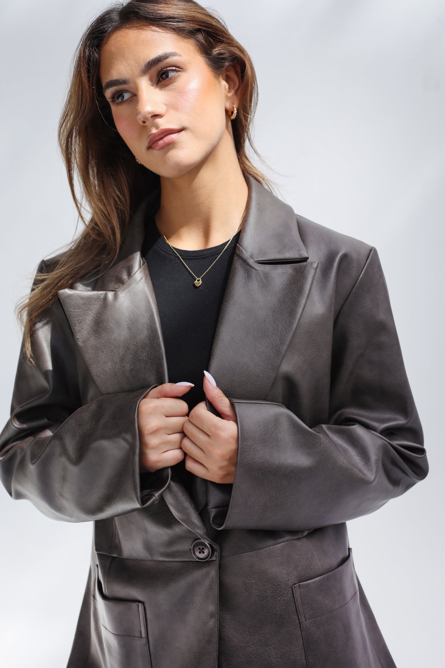 Midnight Muse Leather Blazer - Brown