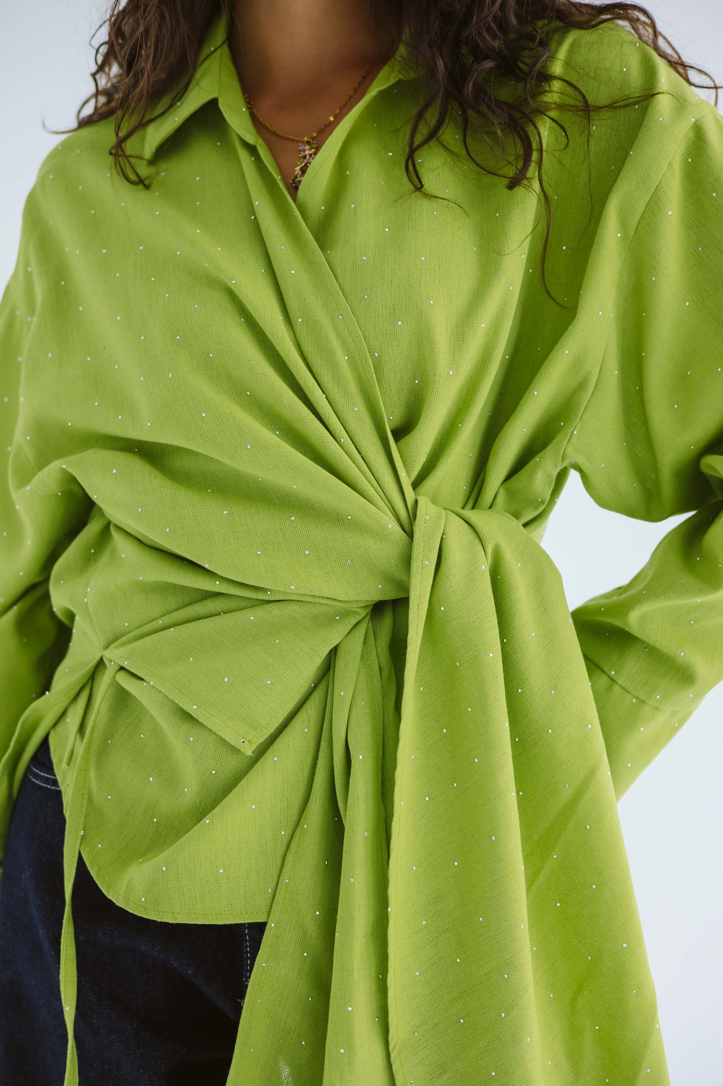 Studded Wrapped In A Dream Top - Lime