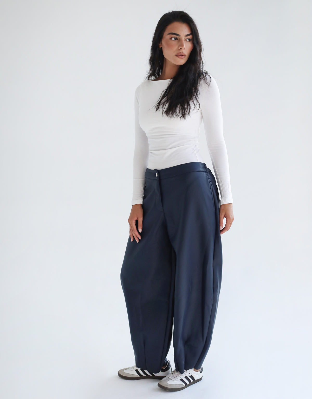Essential Balloon Leather Pants - Navy