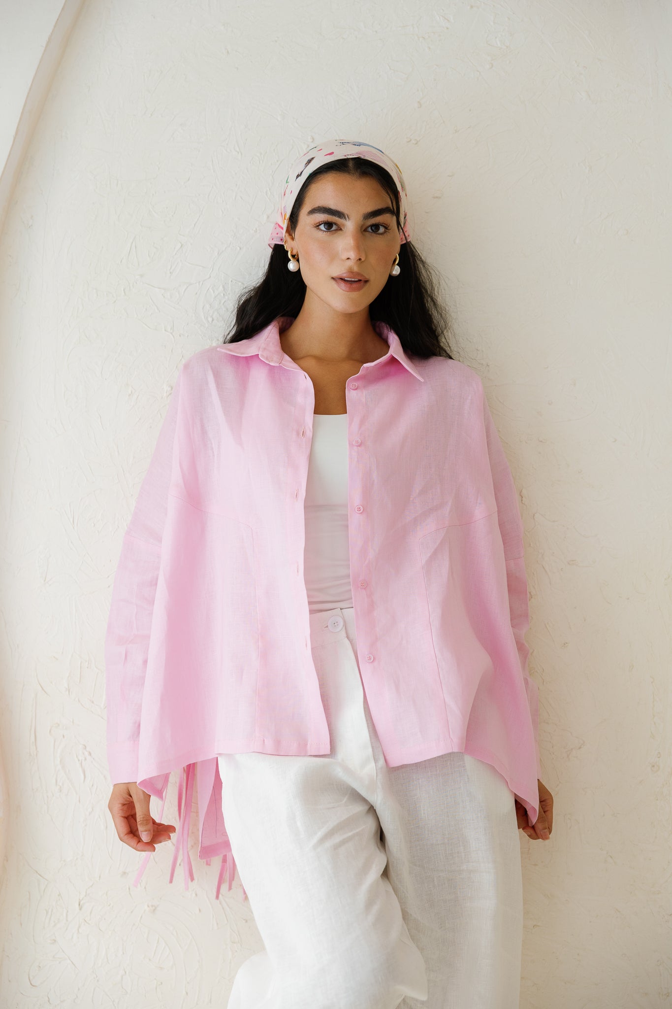 Summer Smiles Linen Top - Powder Pink