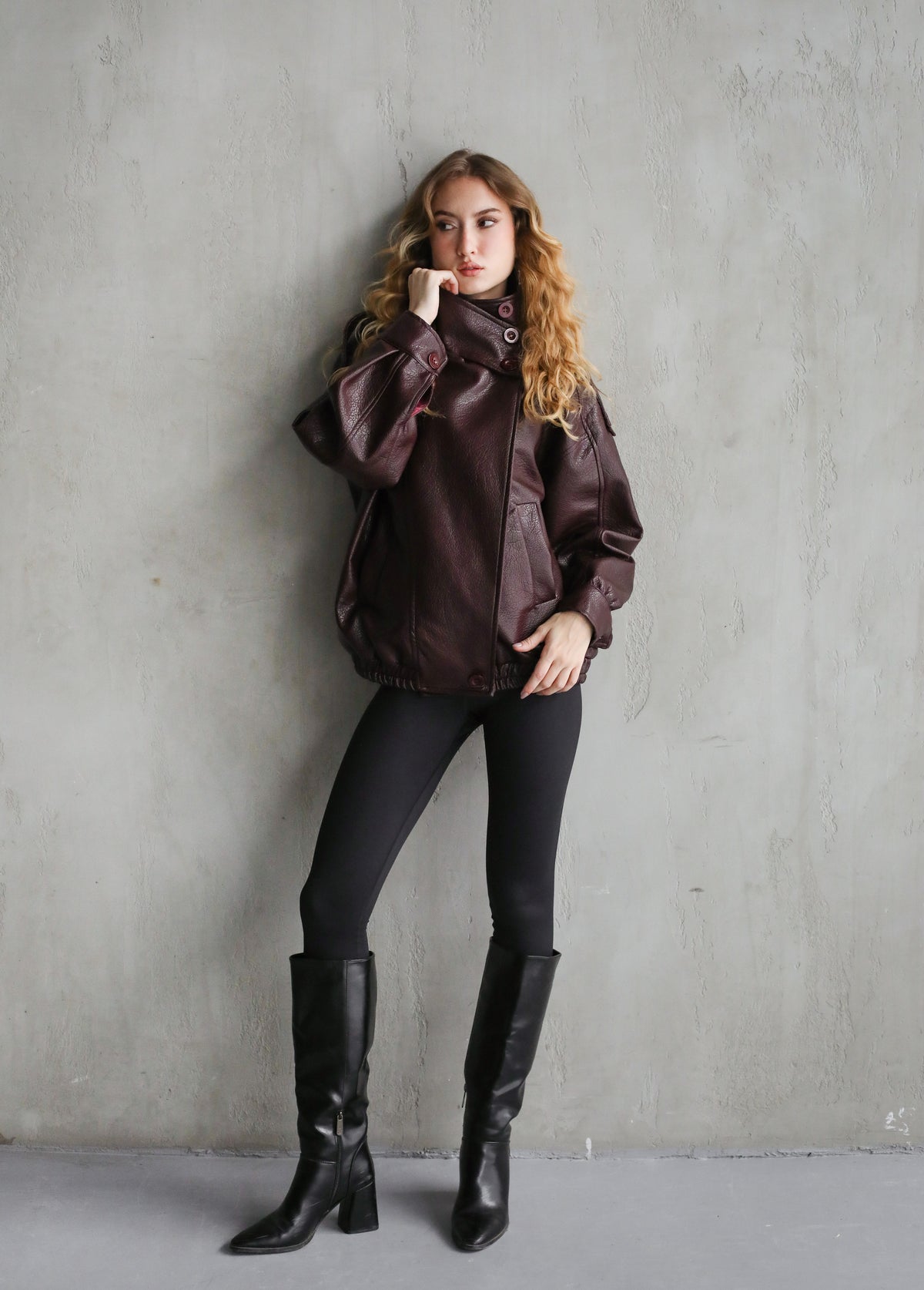 One of One Leather Biker Jacket - Burgundy