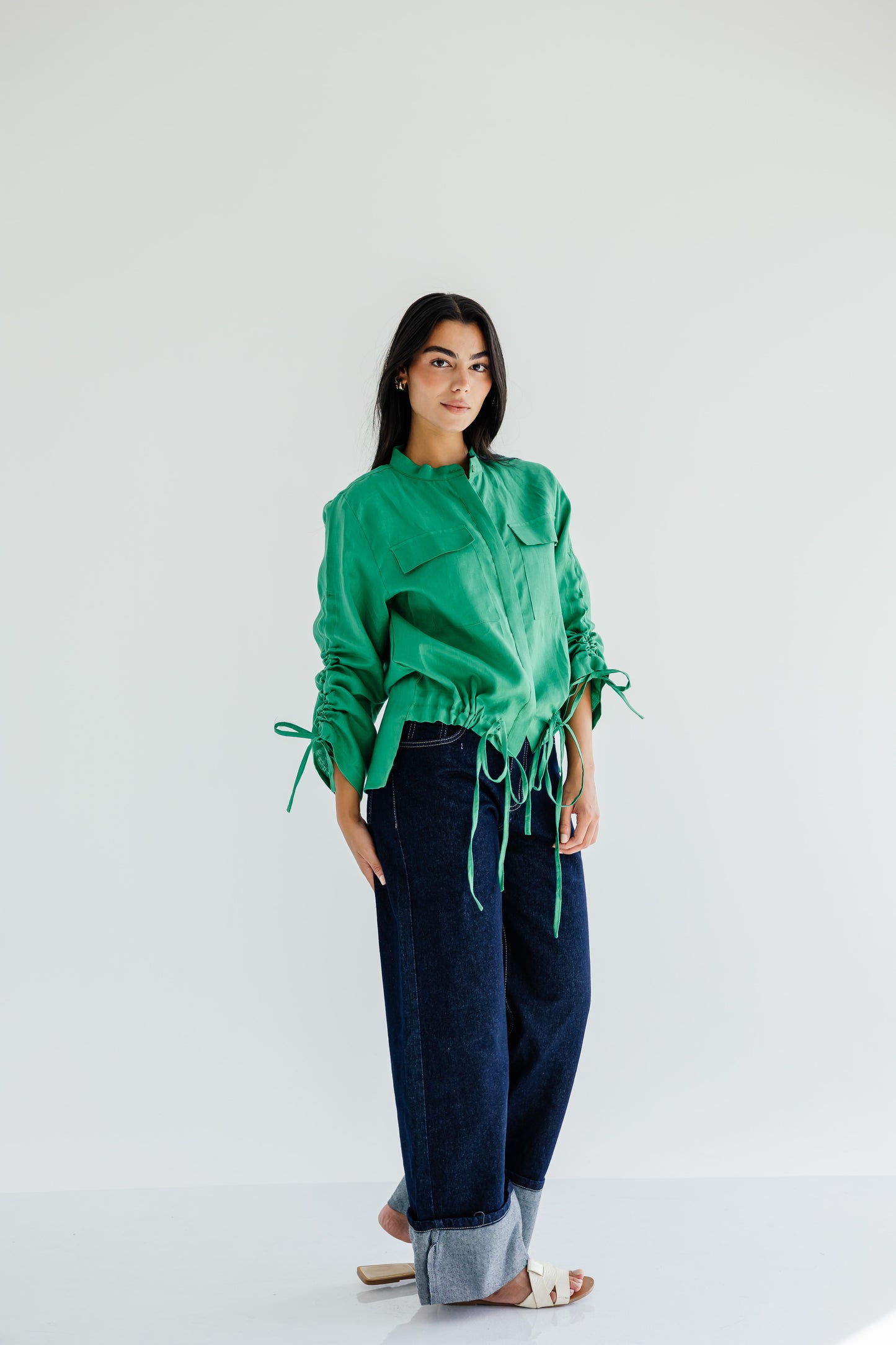 Pretty Fringes Linen Shirt - Green