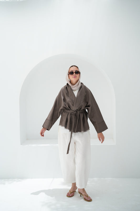 Sun Chaser Linen Cardigan - Mushroom